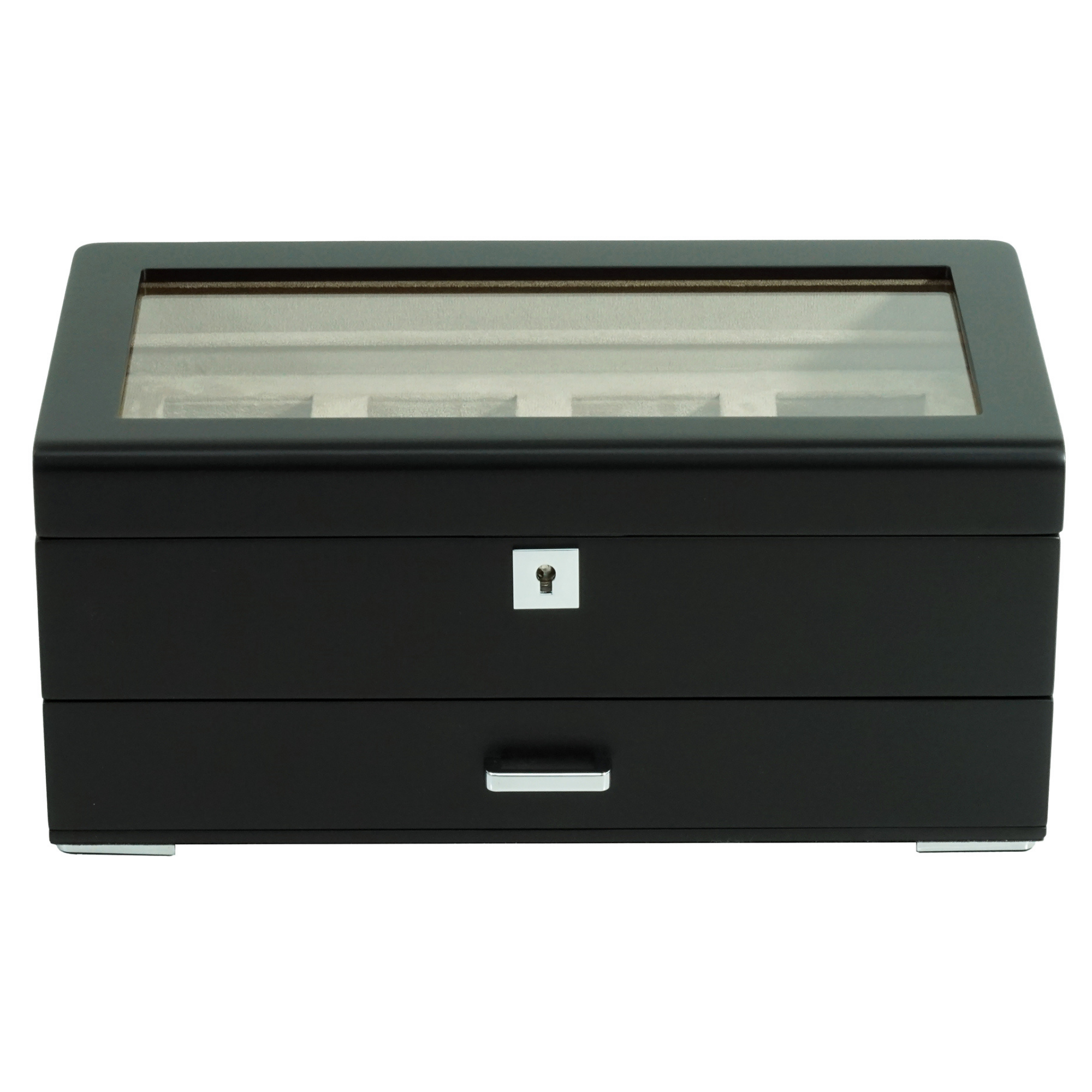 4 Slots Wooden Watch Box with Taupe Interior and Drawer