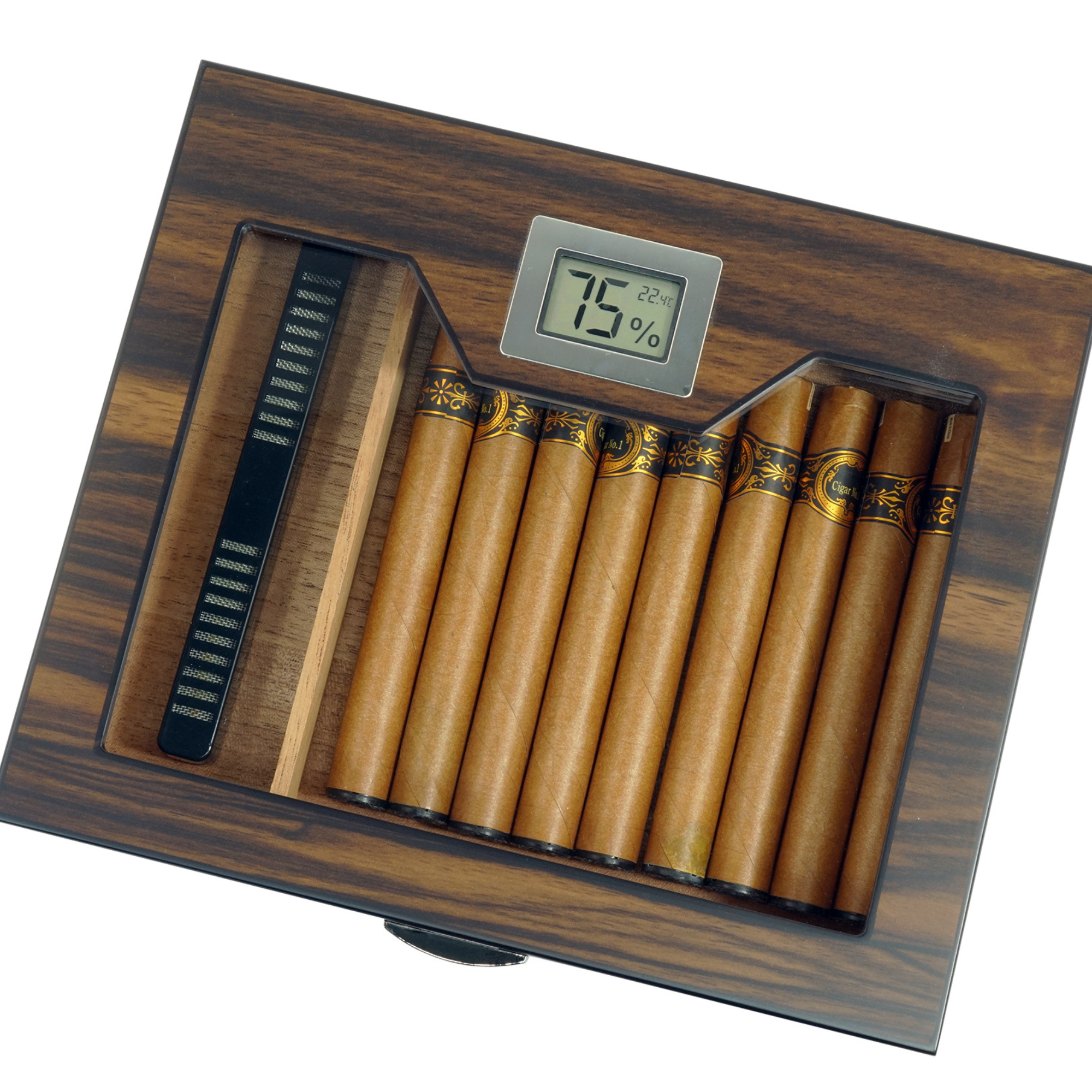 12-20 CT Ebony Wooden Cigar Humidor Box for Cigars