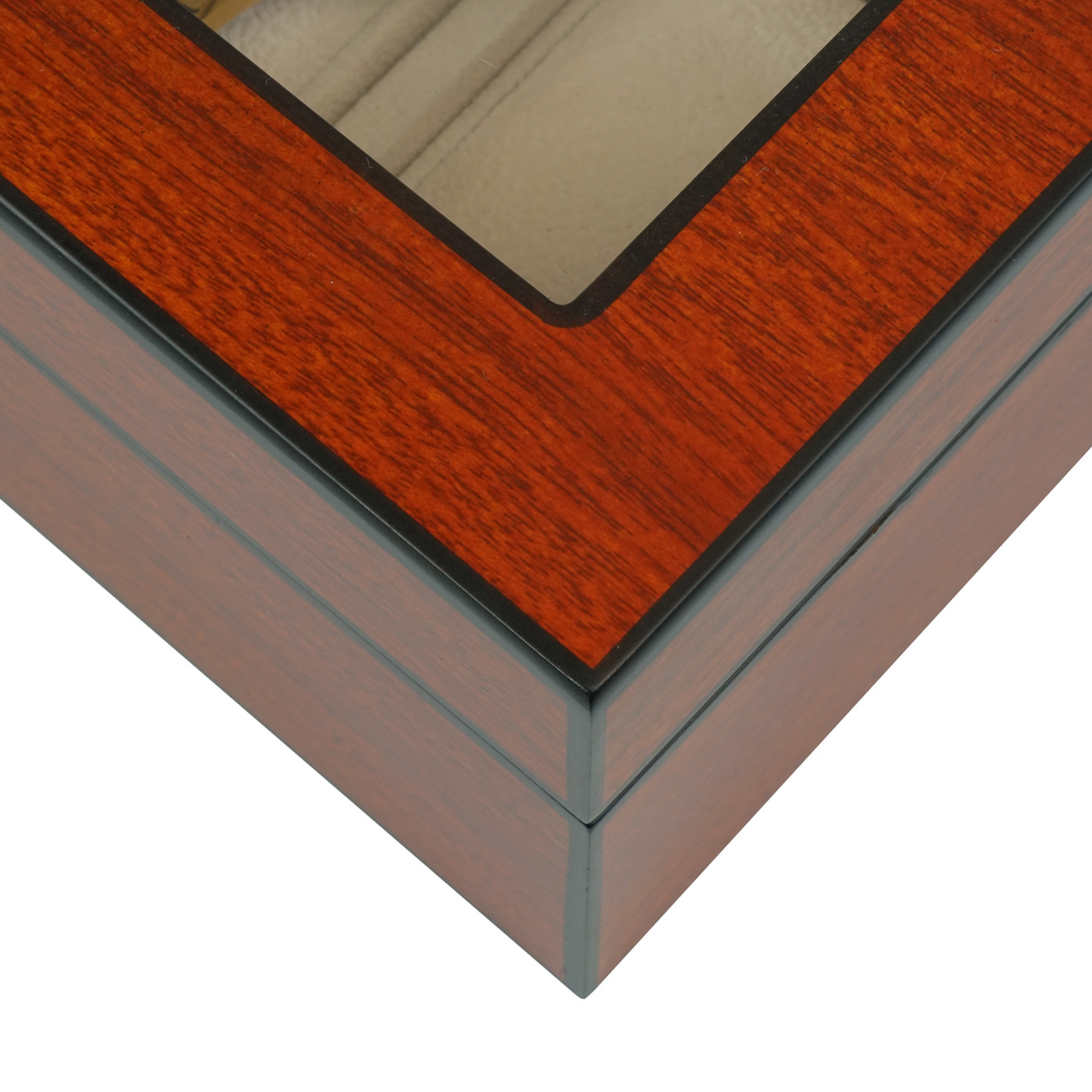 6 Slots Wooden Watch Box With Glass Window