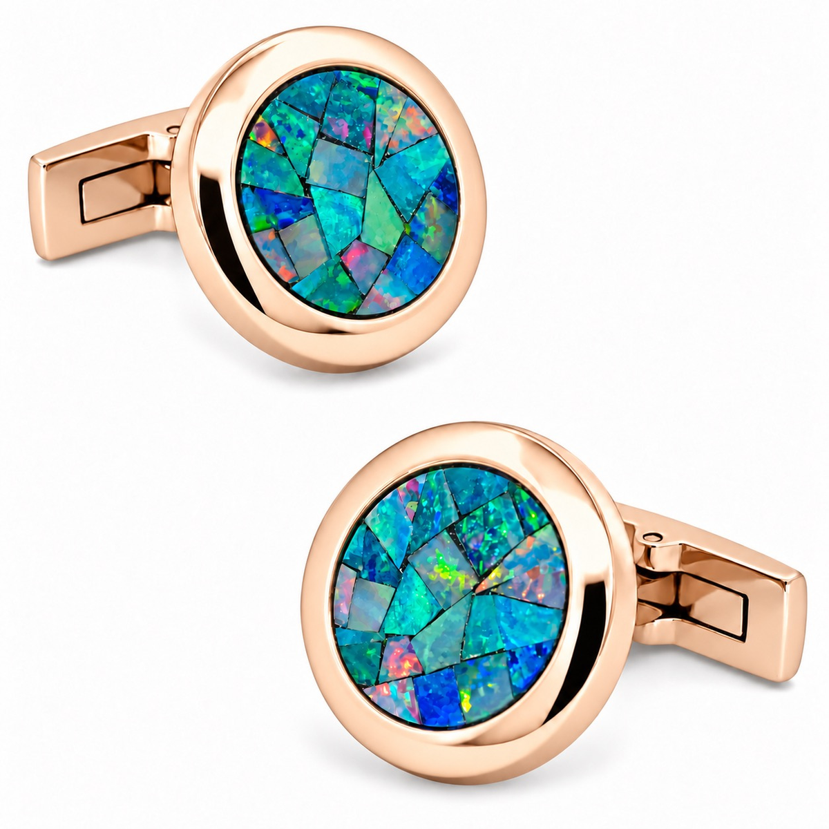 Opal Rose Gold Round Cufflinks