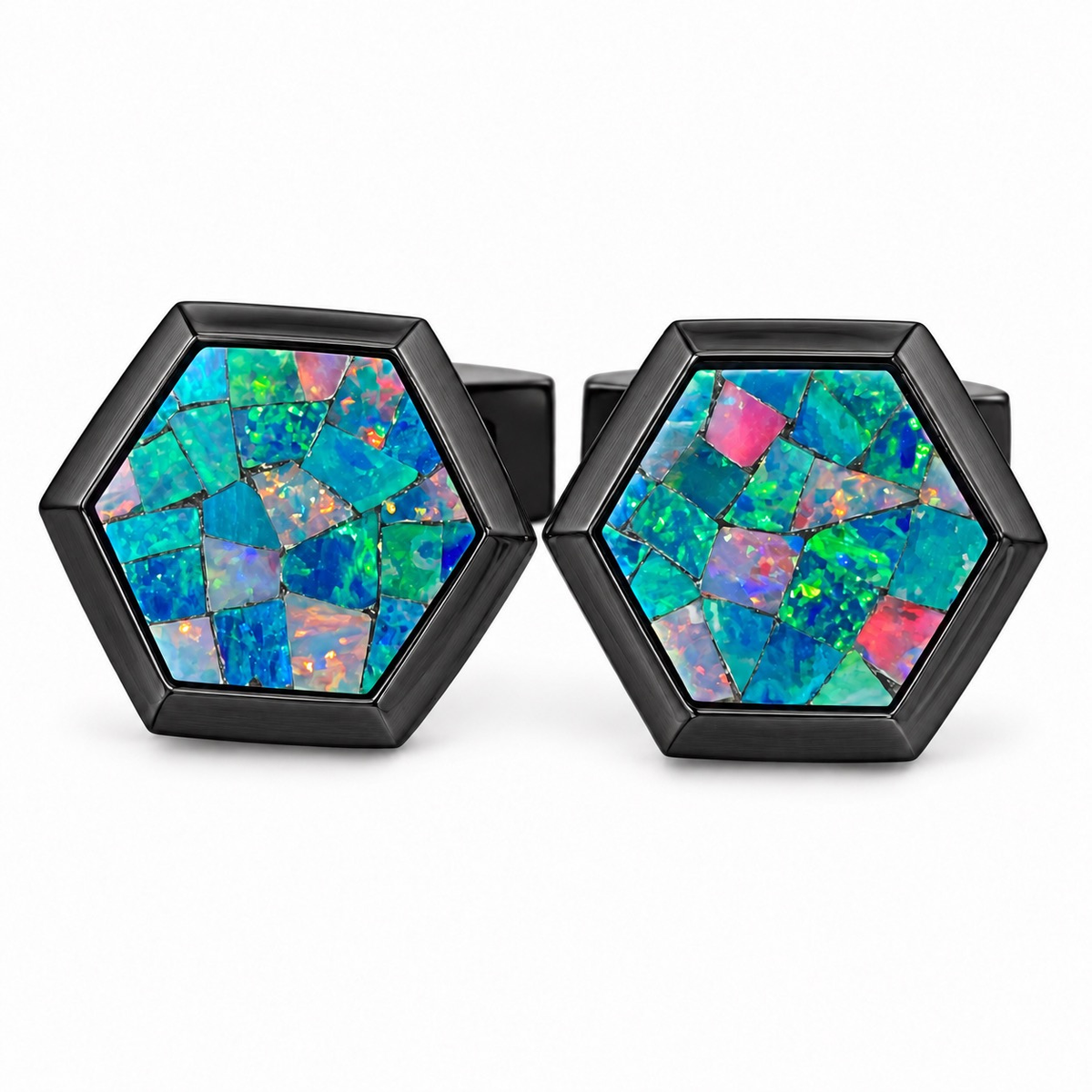 Opal Brushed Black Hex Cufflinks