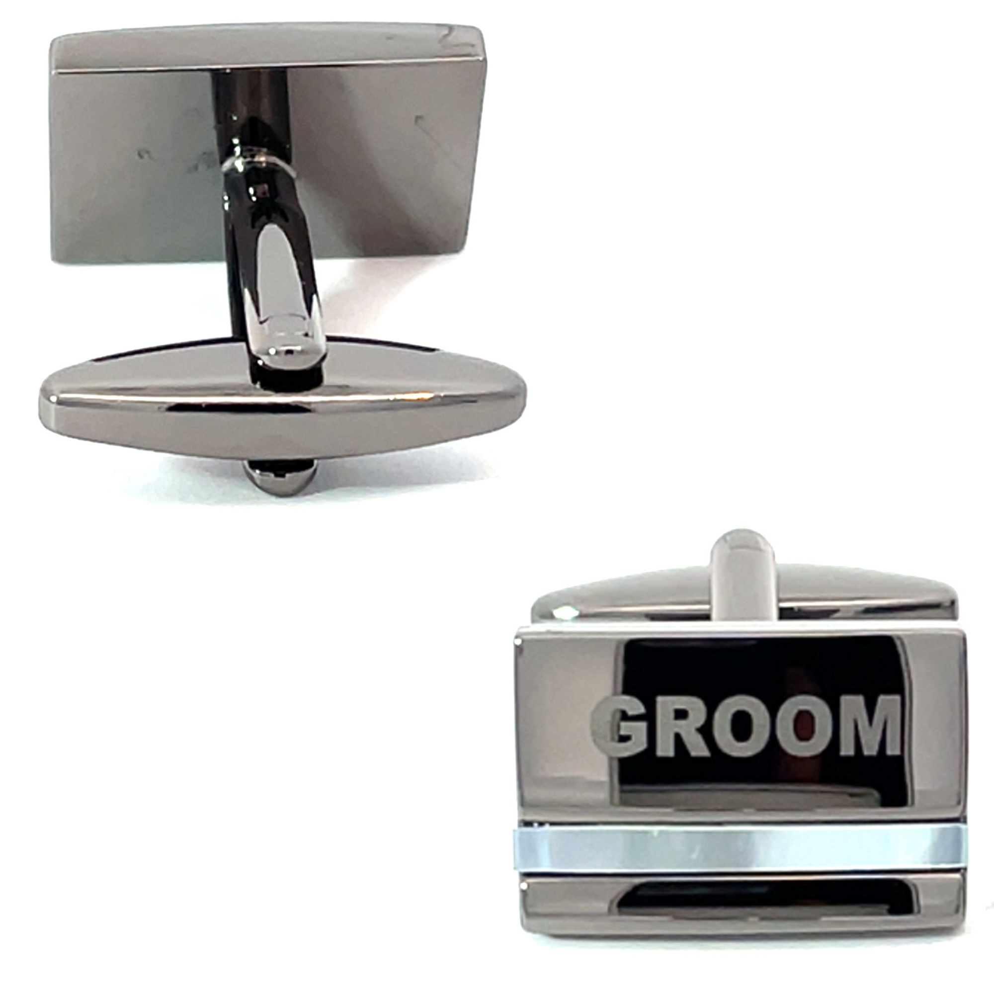 Groom Laser Etched Mother of Pearl Gunmetal Wedding Cufflinks