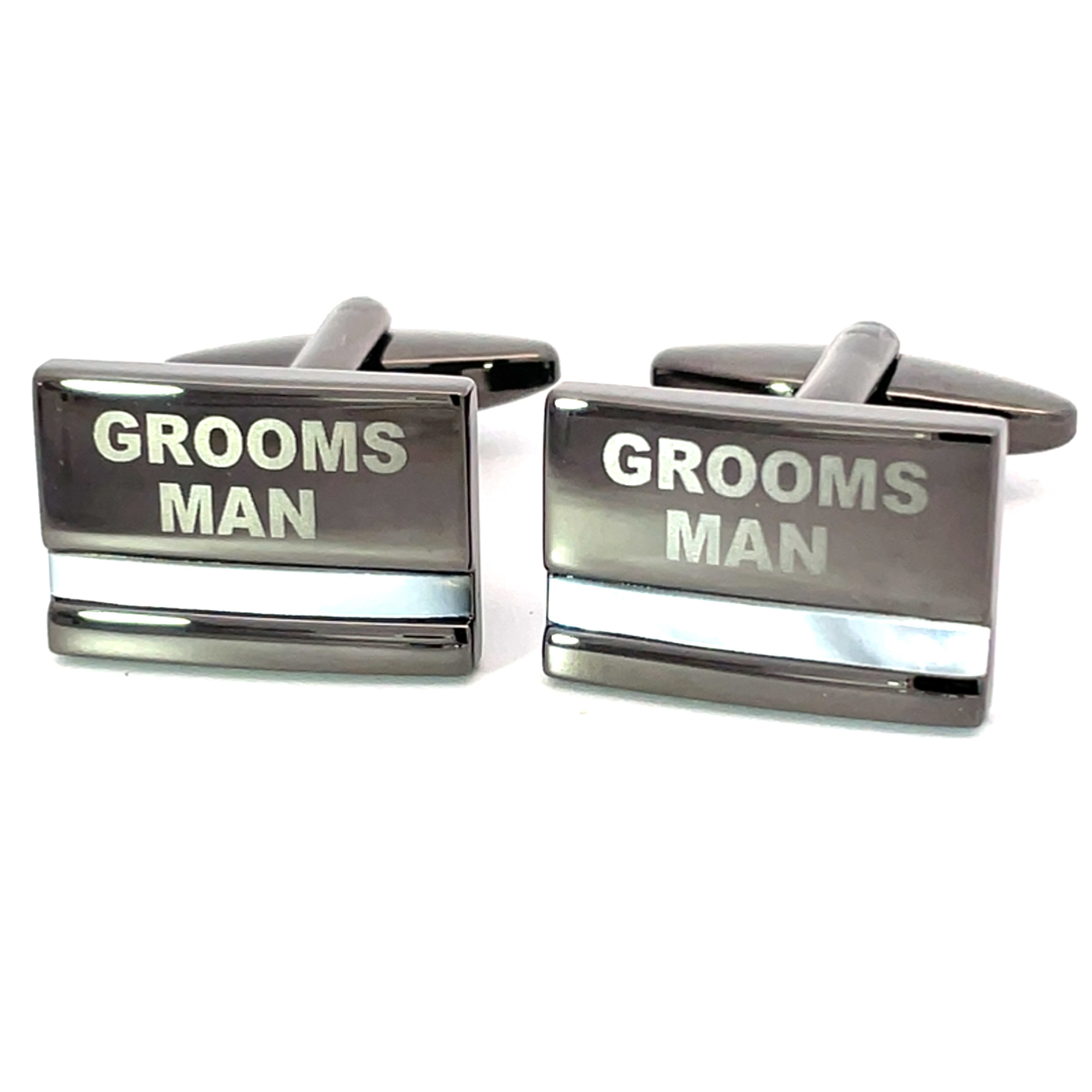 Groomsman Laser Etched Mother of Pearl Gunmetal Wedding Cufflinks