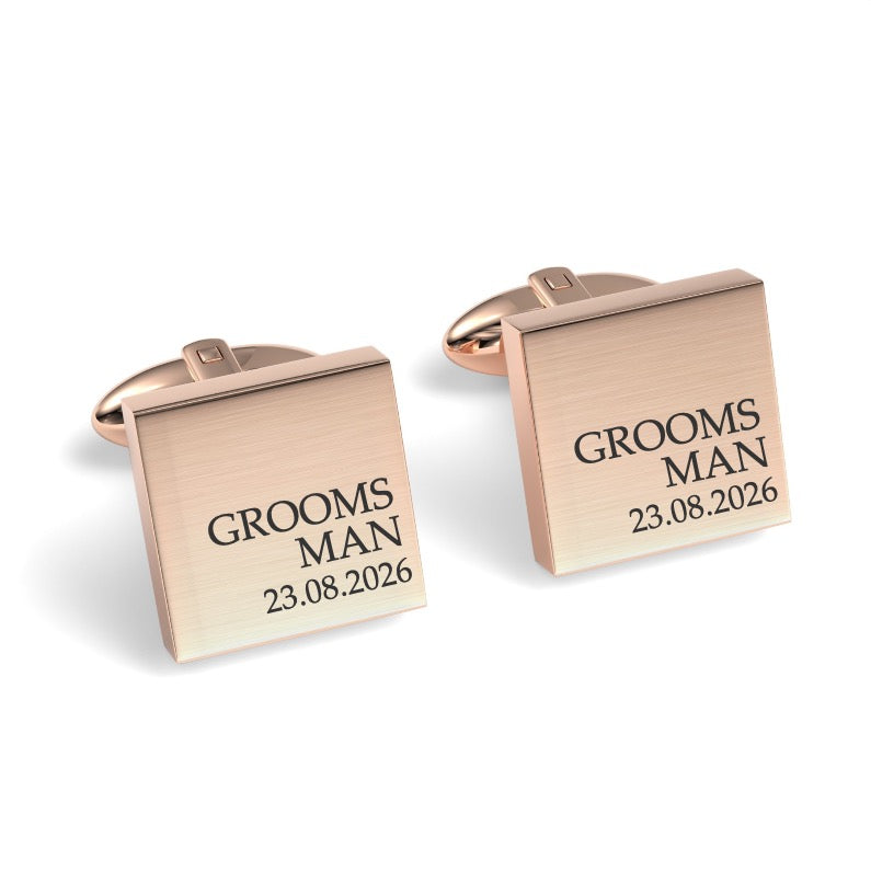 Groomsman & Date Engraved Wedding Square Cufflinks