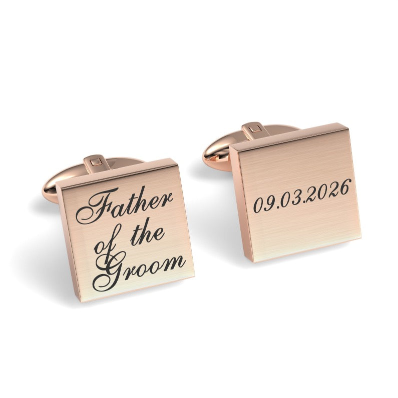 Father of the Groom Wedding Date Engraved Square Cufflinks