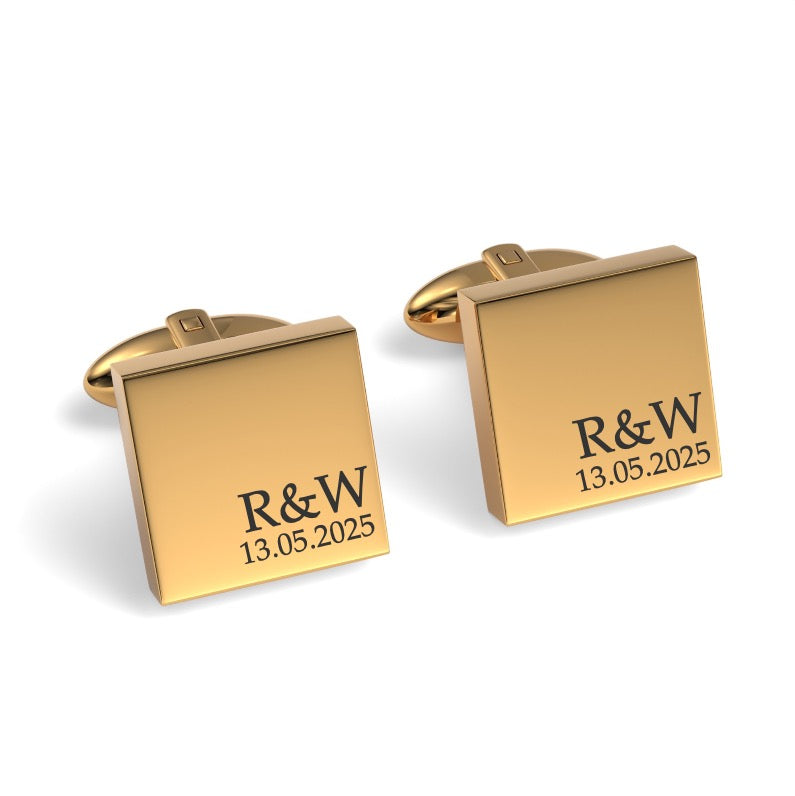 Couples Initials and Date Engraved Square Cufflinks