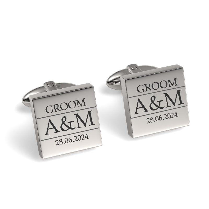 Couples Initials, Wedding Role and Date Engraved Cufflinks