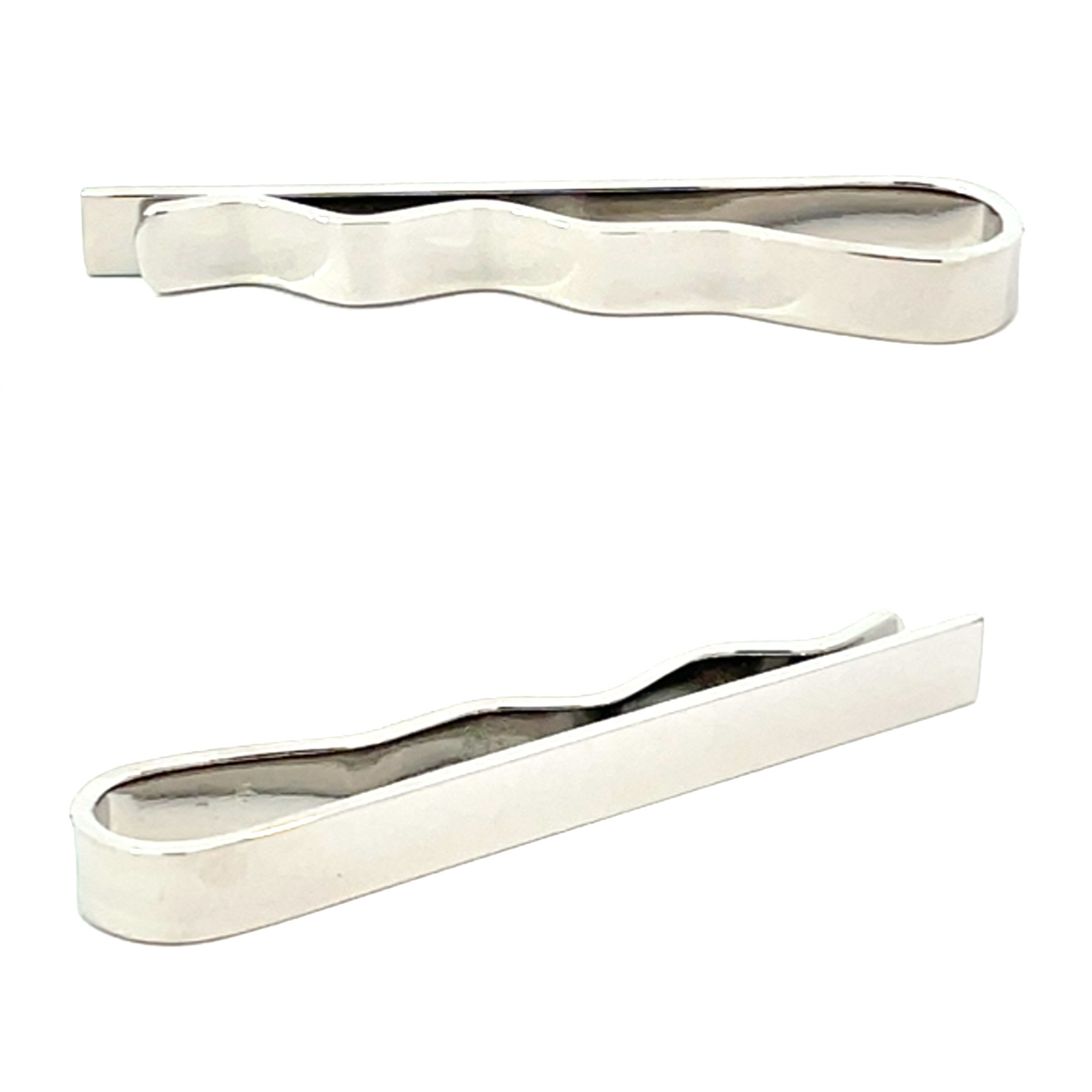 Small Shiny Silver Tie Bar with Wave Backing