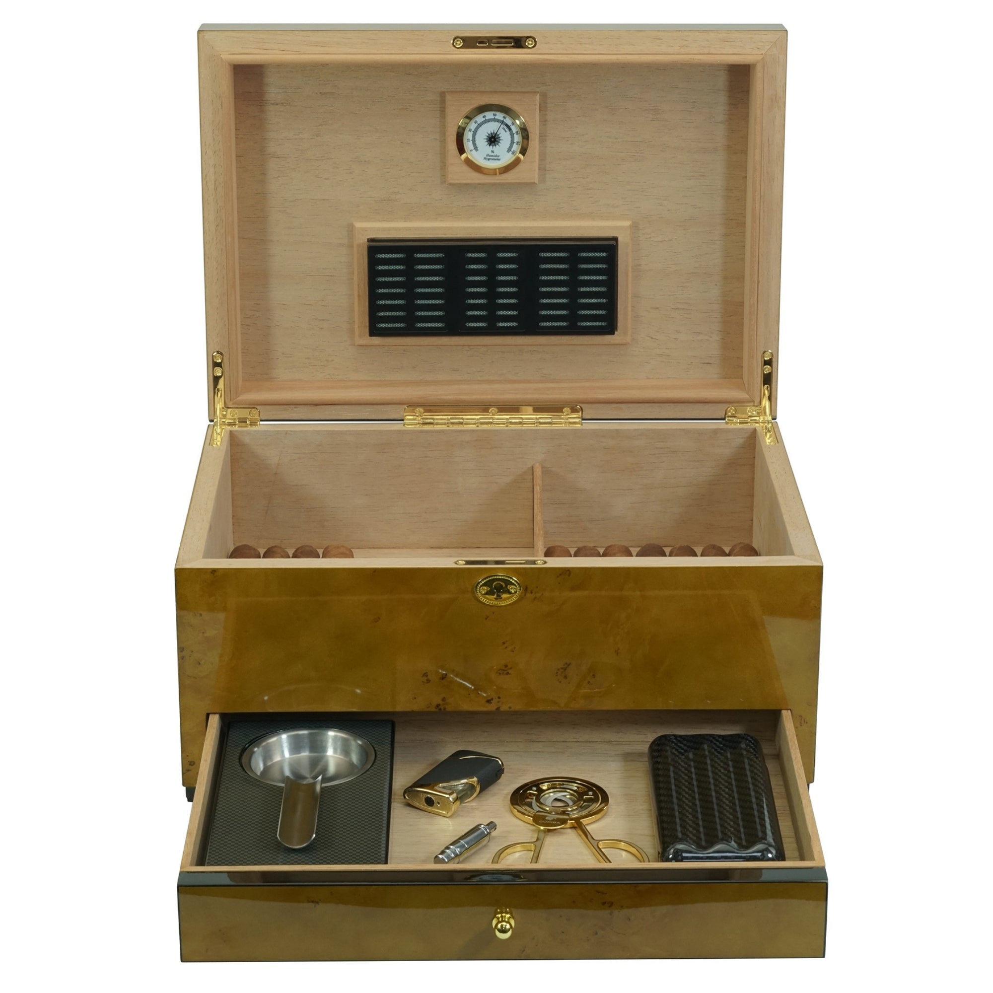 Seconds - 100 CT World Map Burl Cigar Humidor Spanish Cedar Box for Cigars