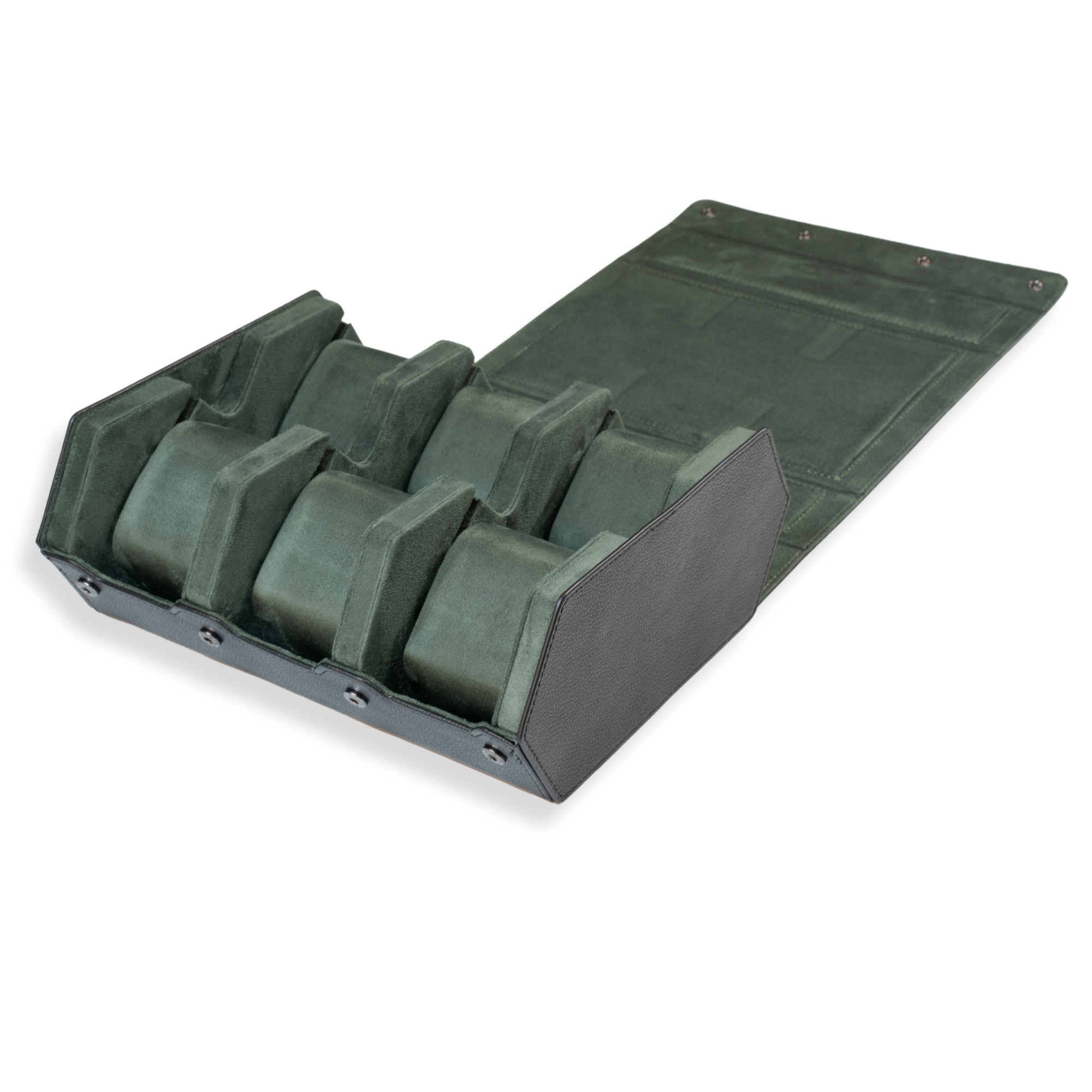 Seconds - Hex Leather Watch Roll 6 Slots in Black/Green