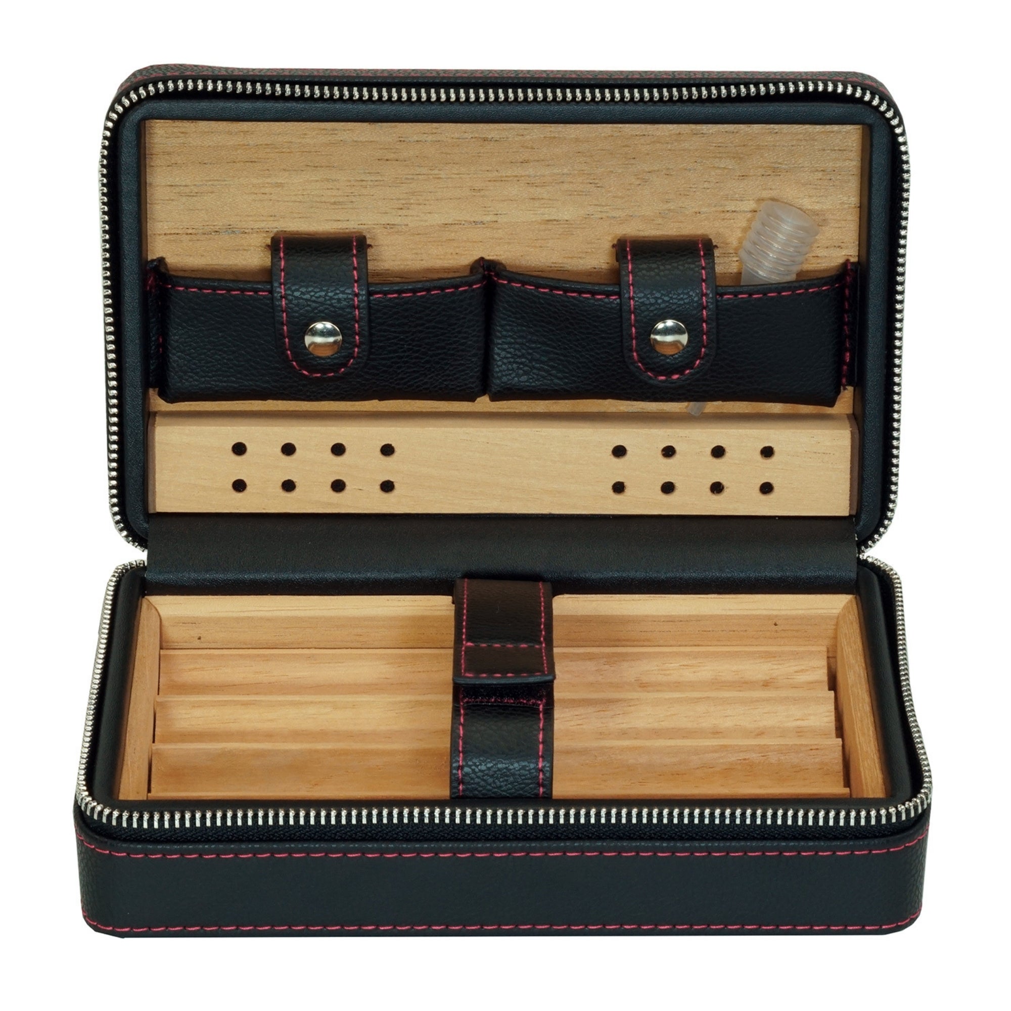 Black Travel Cigar Humidor Leather Case for Cigars