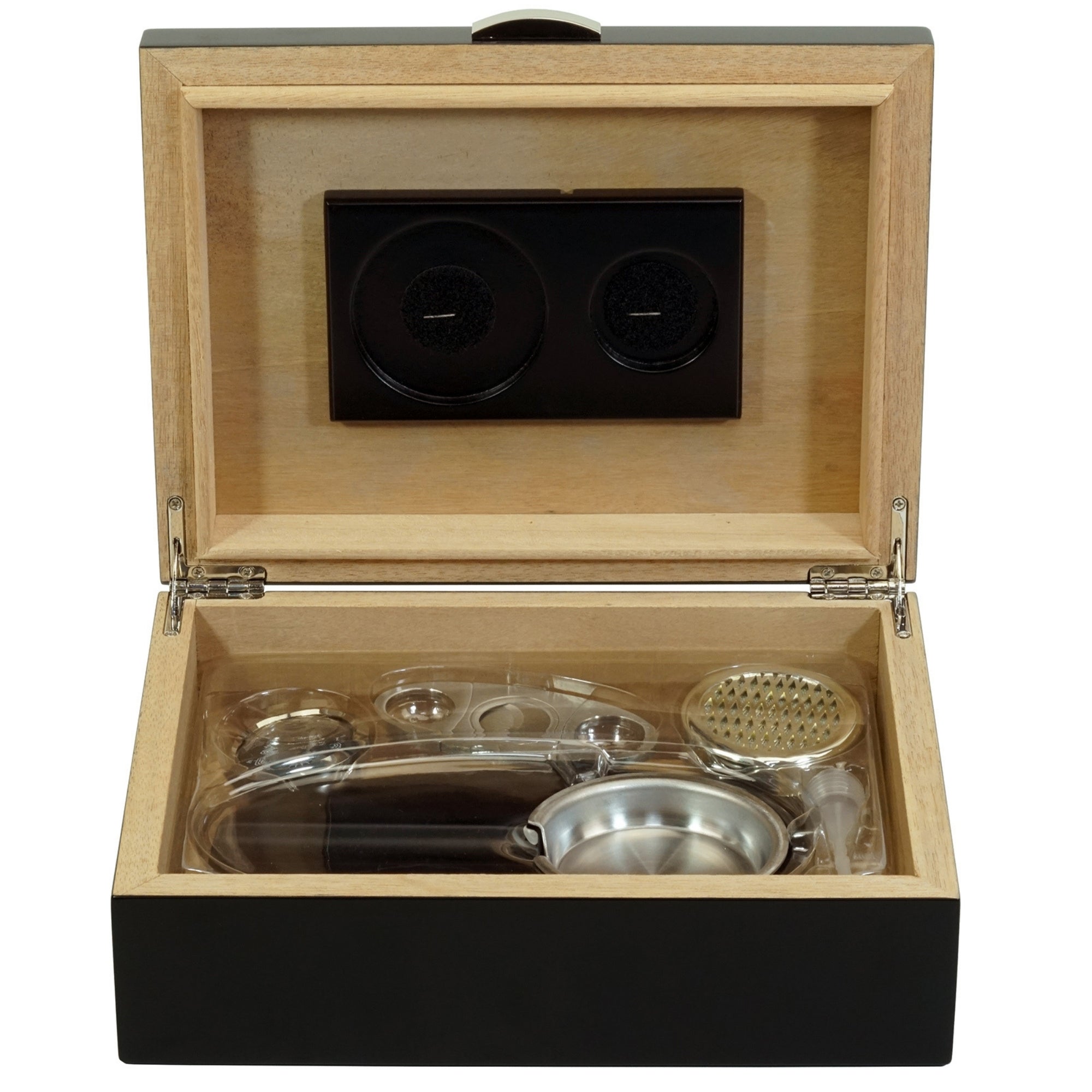 20 CT Black Wooden Cigar Humidor and Ashtray Set