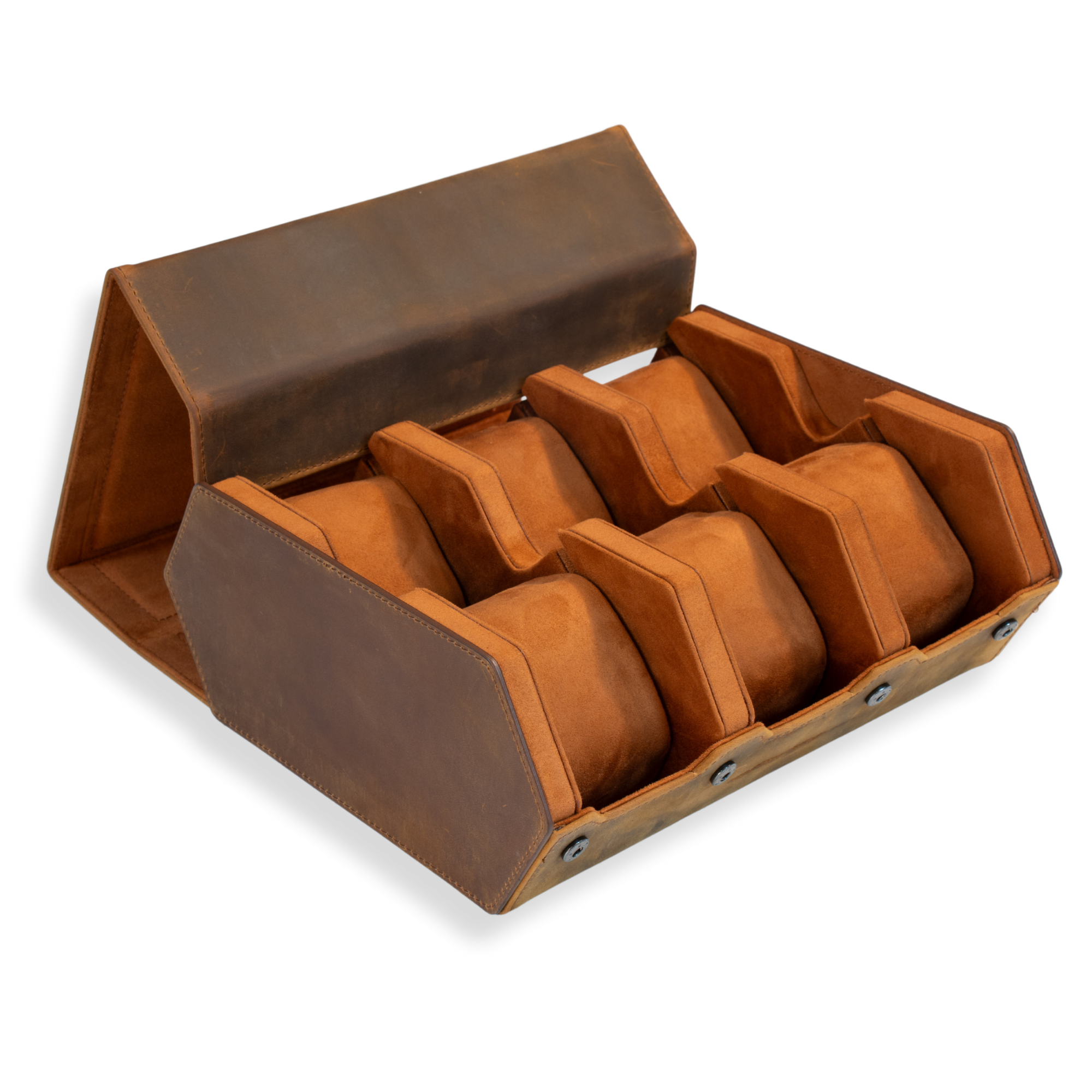 Seconds - Hex Leather Watch Roll 6 Slots in Saddle Leather/Brown