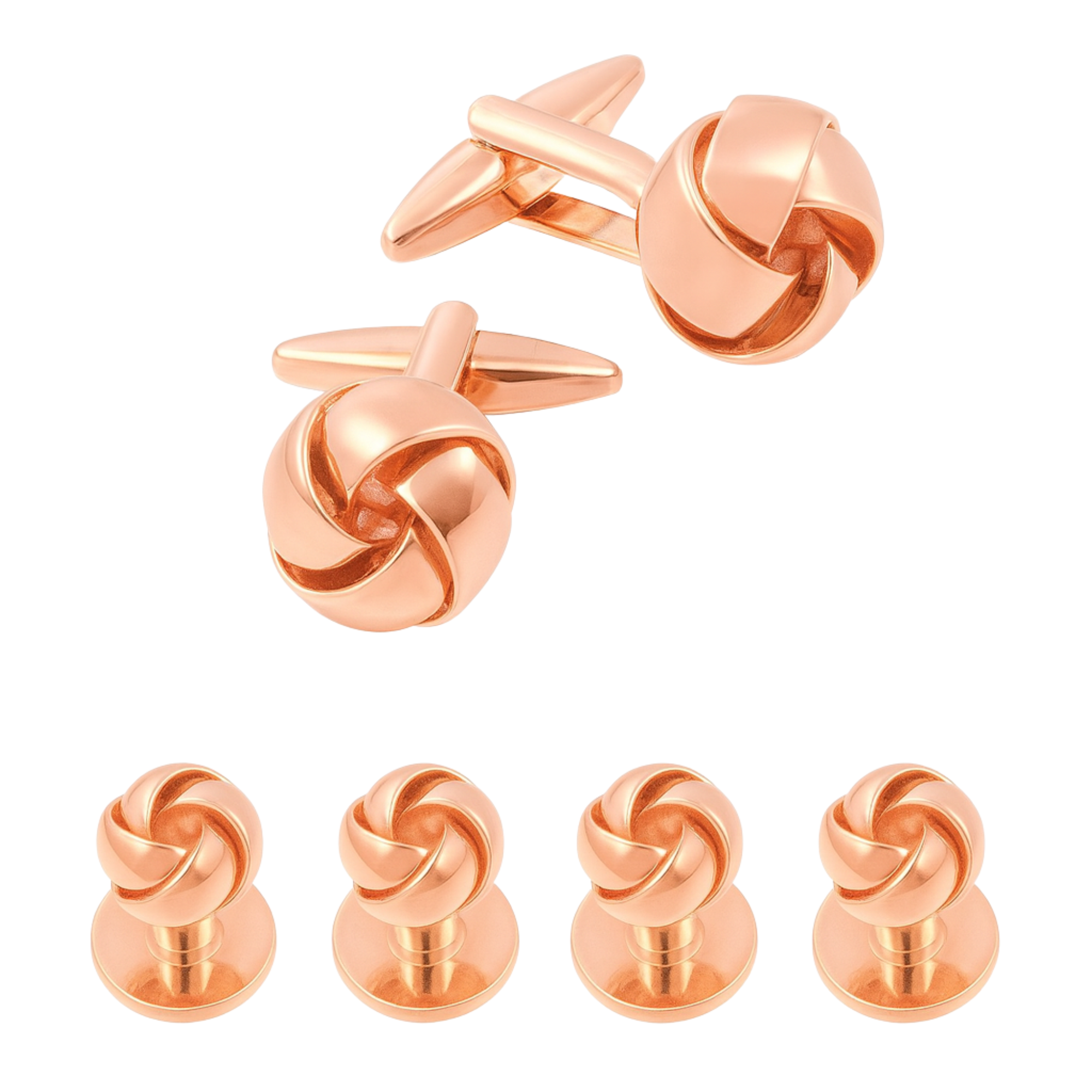 Shiny Rose Gold Twist Knot Cufflinks and Stud Set