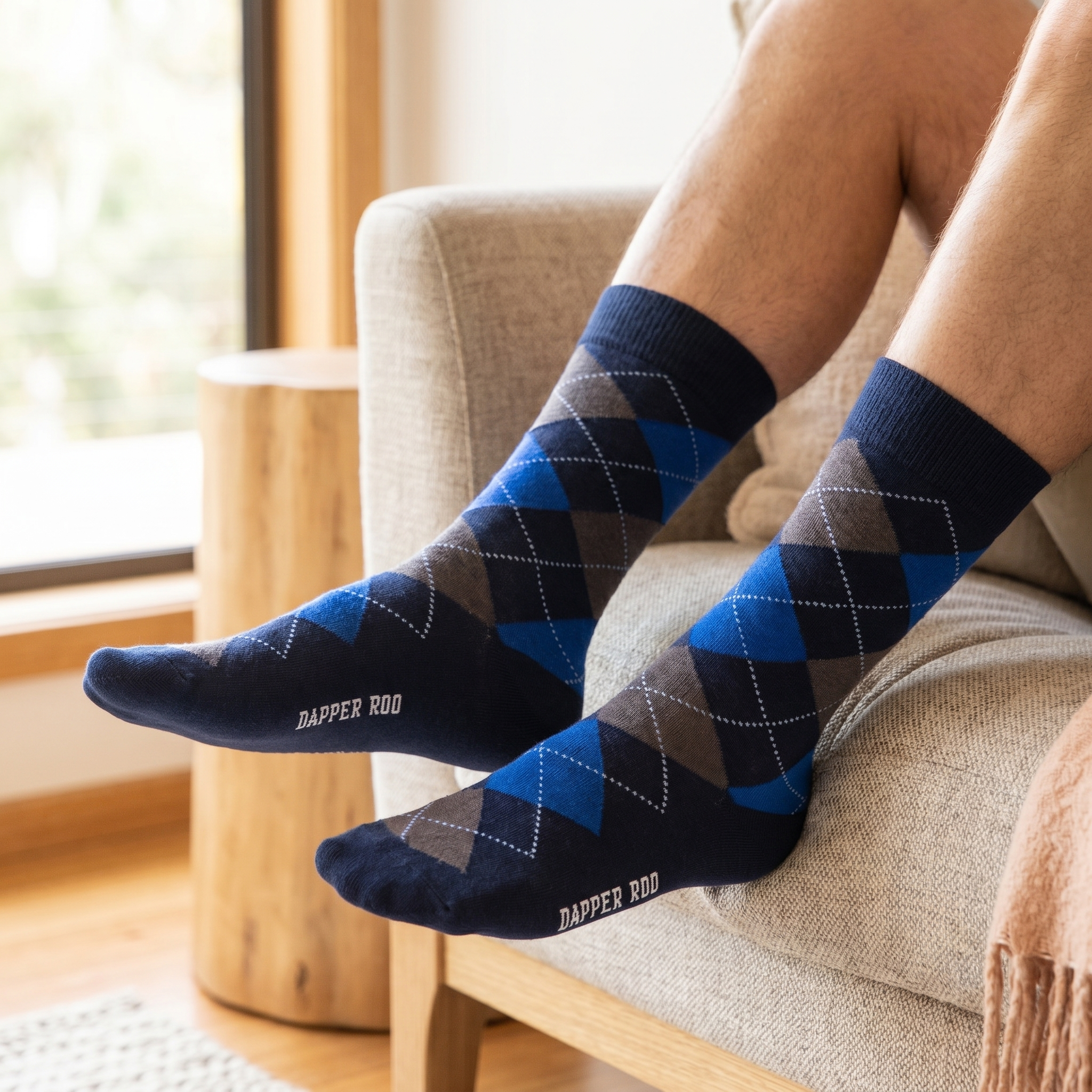 Argyle Tartan Blue Bamboo Socks by Dapper Roo lifestyle image