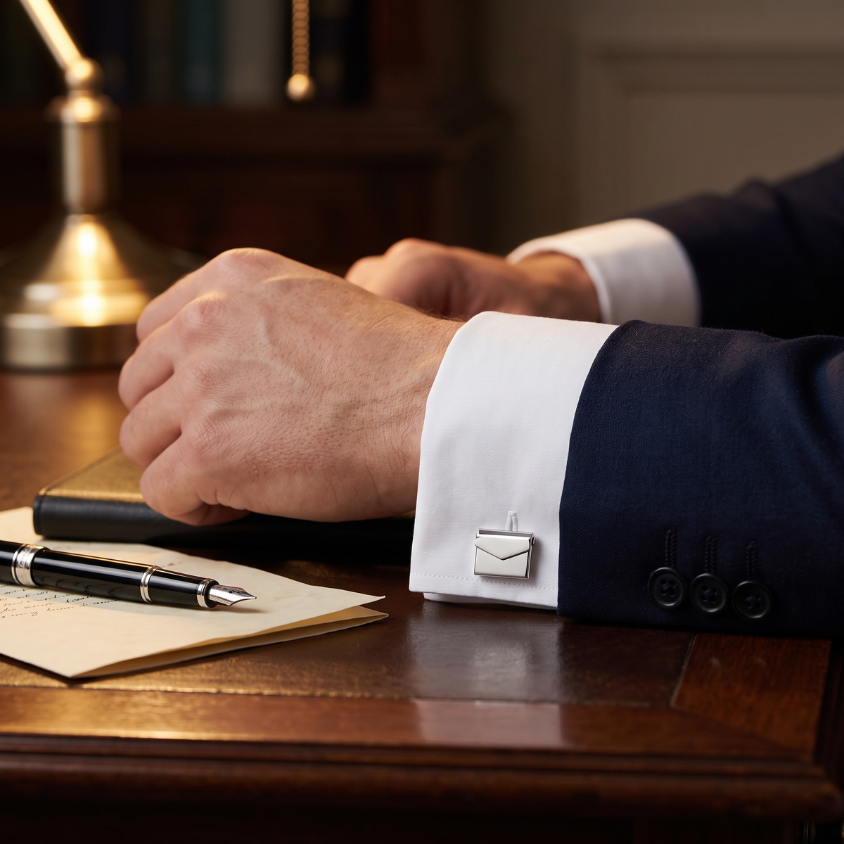 Secret Messages Engravable in Envelope Cufflinks — lifestyle shot