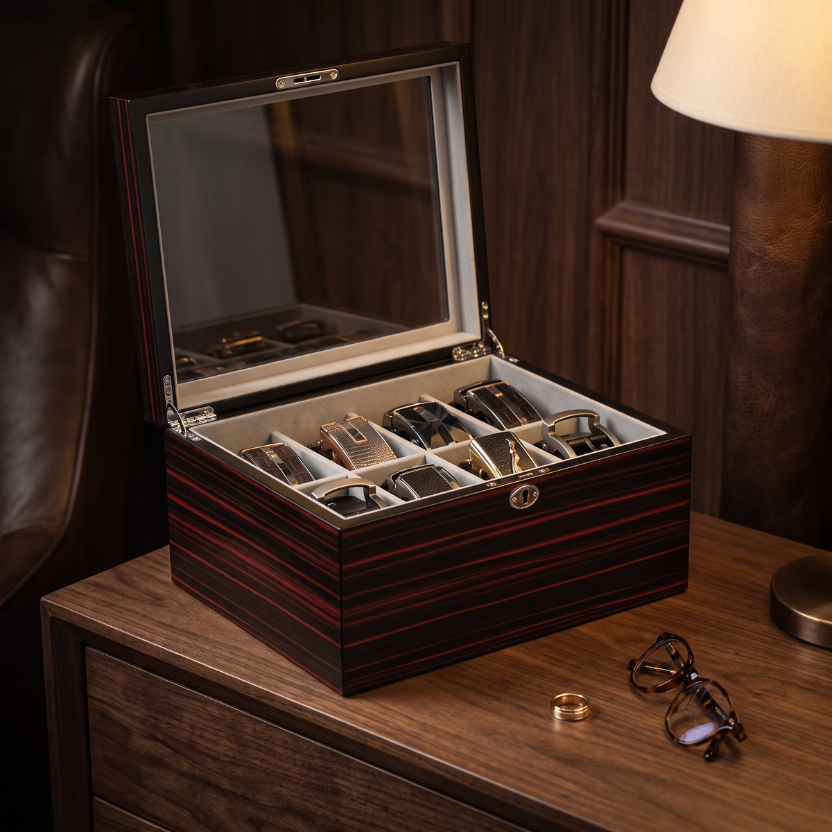 8 Slots Ebony Wooden Belt Box — lifestyle shot