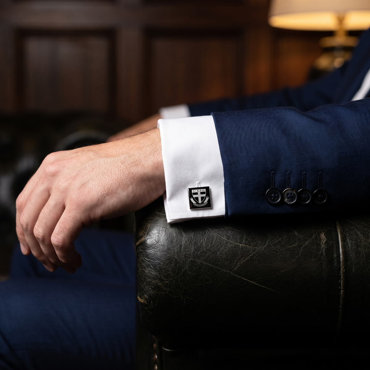 Silver St. Kilda FC AFL Cufflinks — lifestyle shot