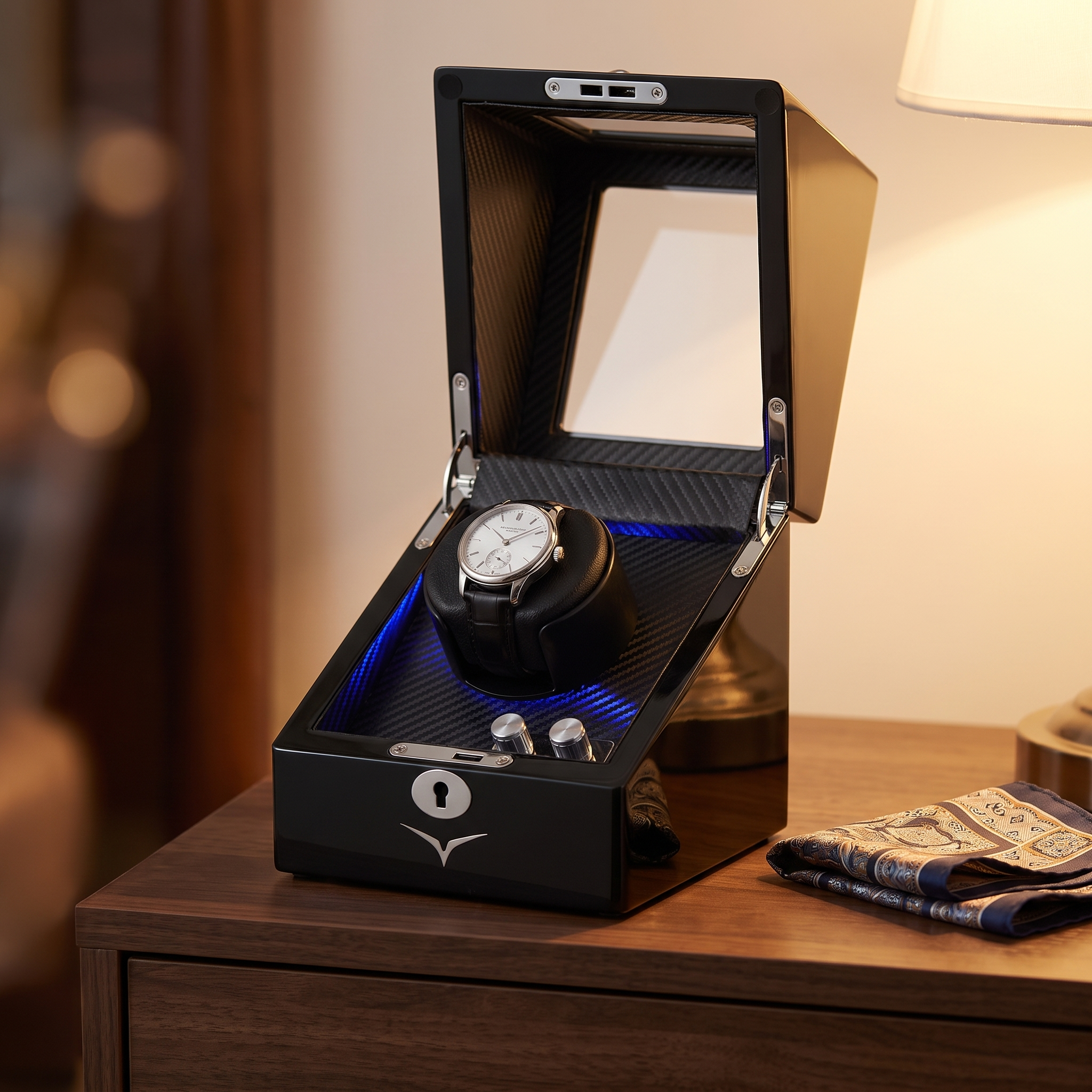 Waratah Watch Winder Box for 1 Watch in Black — lifestyle shot