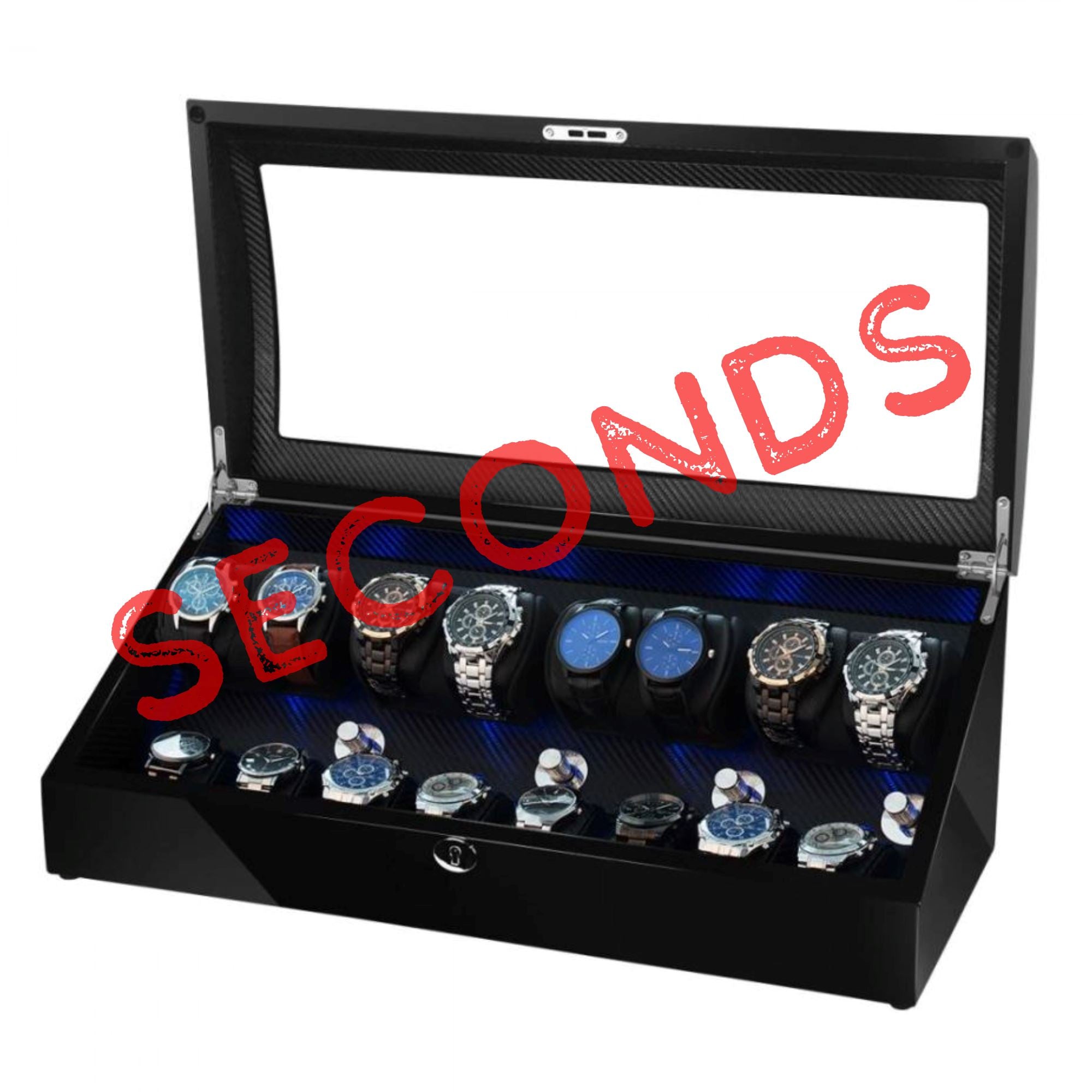 Seconds - Avoca Watch Winder Box for 8 + 8 Watches in Black (e) Seconds Clinks