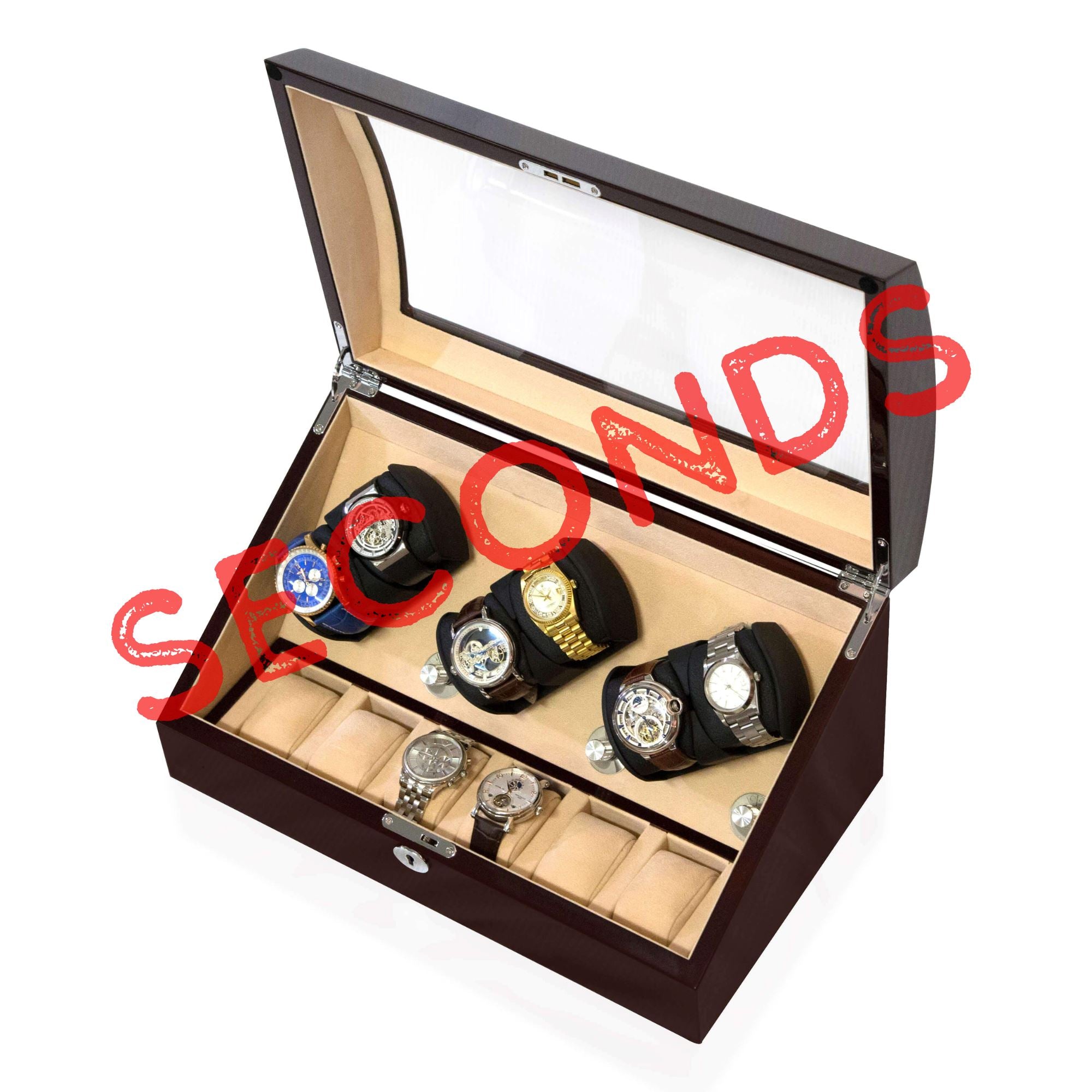 Seconds - Avoca Watch Winder Box 6 + 6 Watches in Mahogany (c) Seconds Clinks