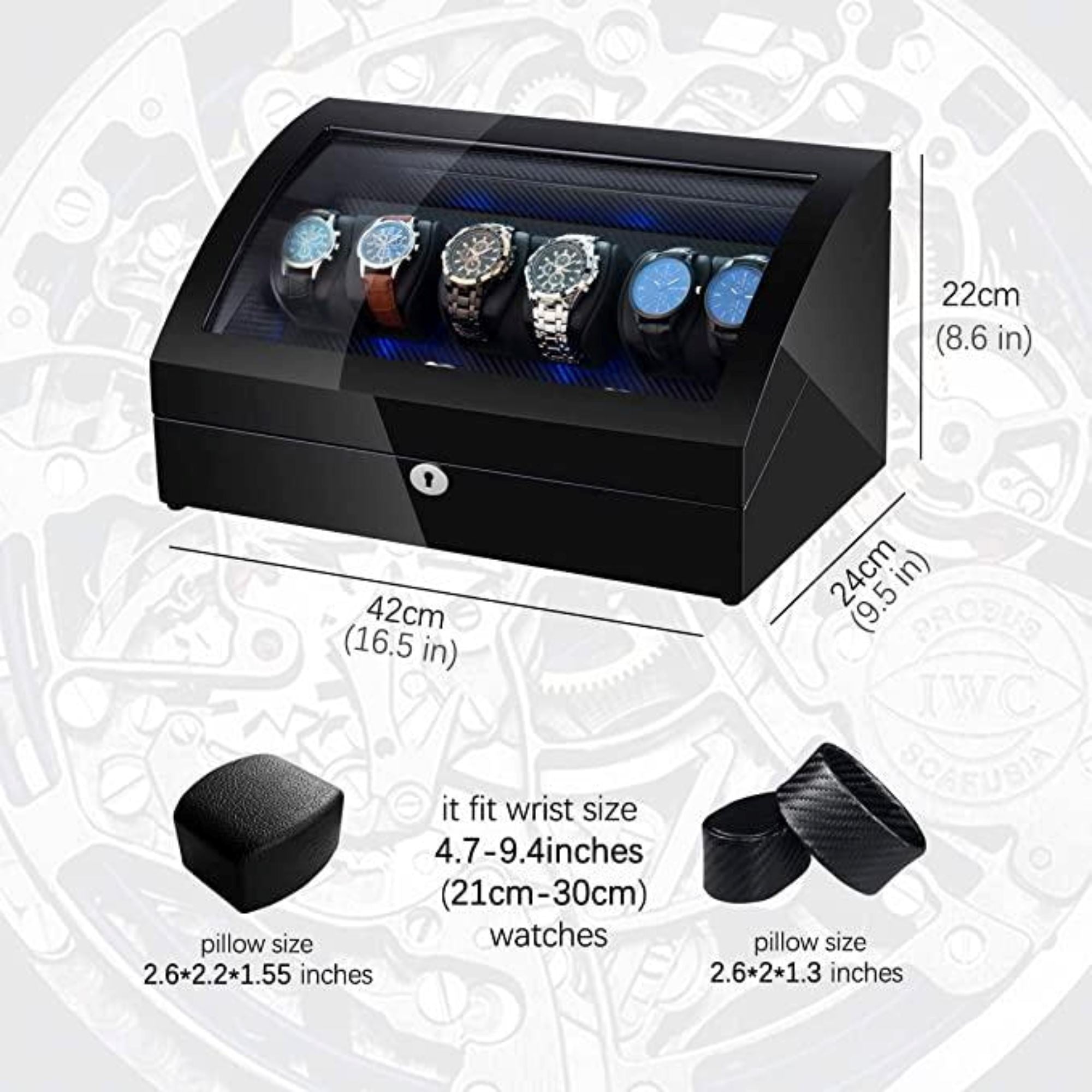 Seconds - Avoca Watch Winder Box 6 + 6 Watches in Black with Carbon Fibre Interior (f) Seconds Clinks