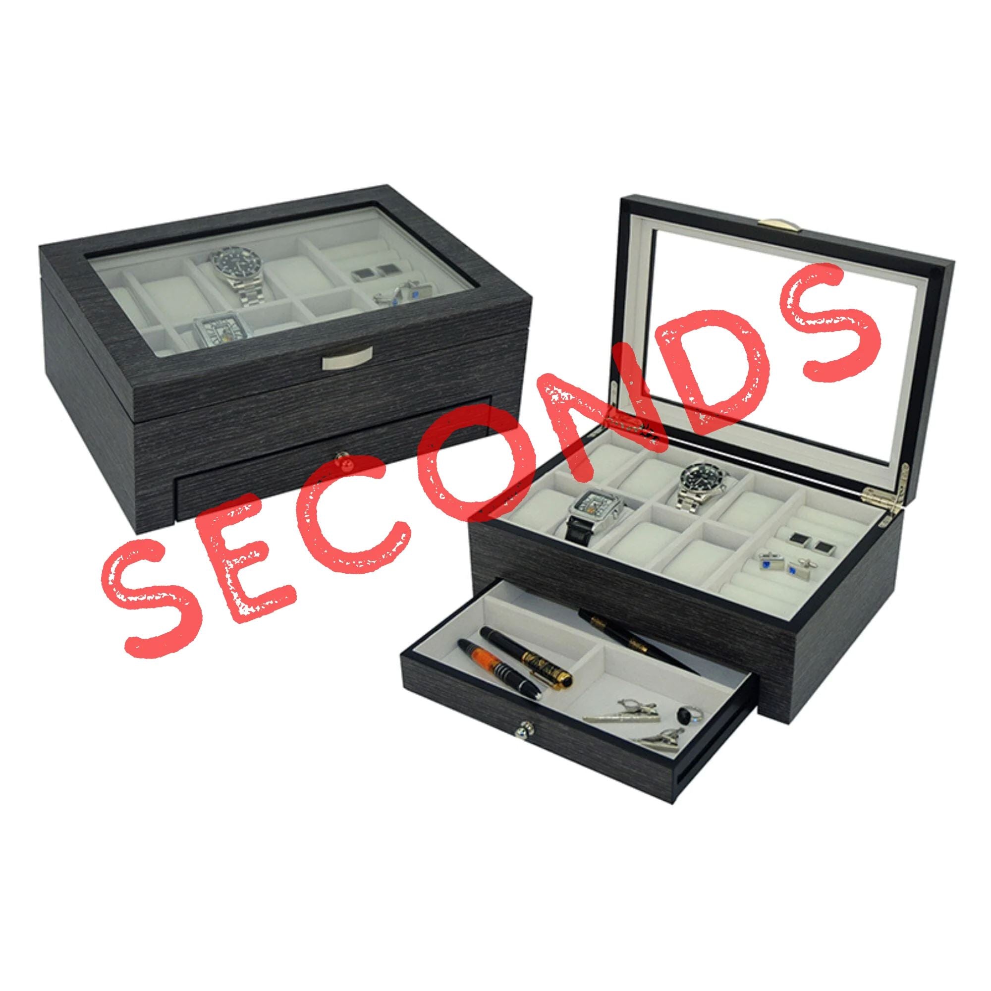 Seconds - Ginko Wooden Cufflink Watch Box with a Drawer (D) Seconds Clinks