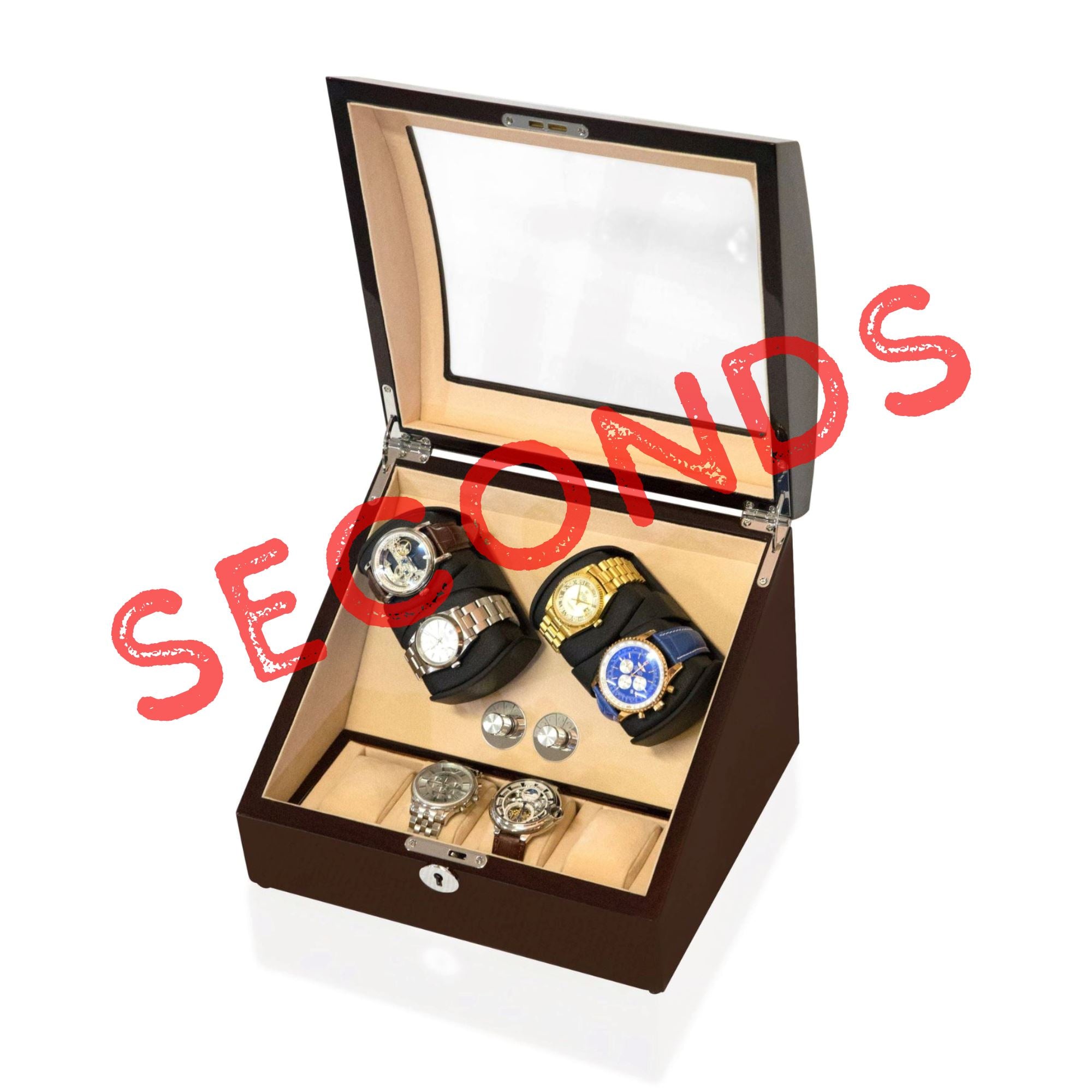 Seconds - Avoca Watch Winder Box 4 + 4 Watches in Mahogany (f) Seconds Clinks