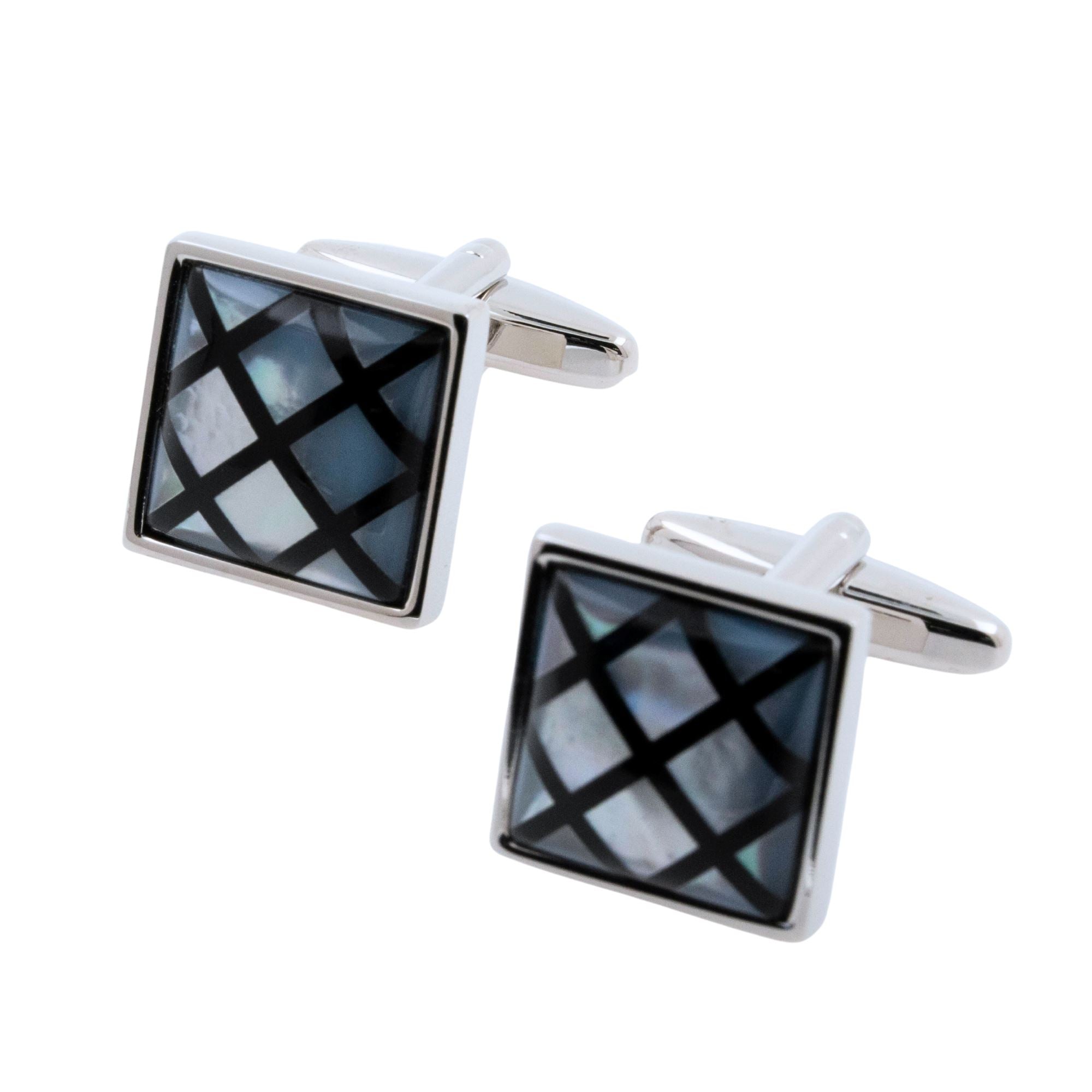 Black Crisscross on Mother of Pearl Cufflinks Classic & Modern Cufflinks Clinks Australia