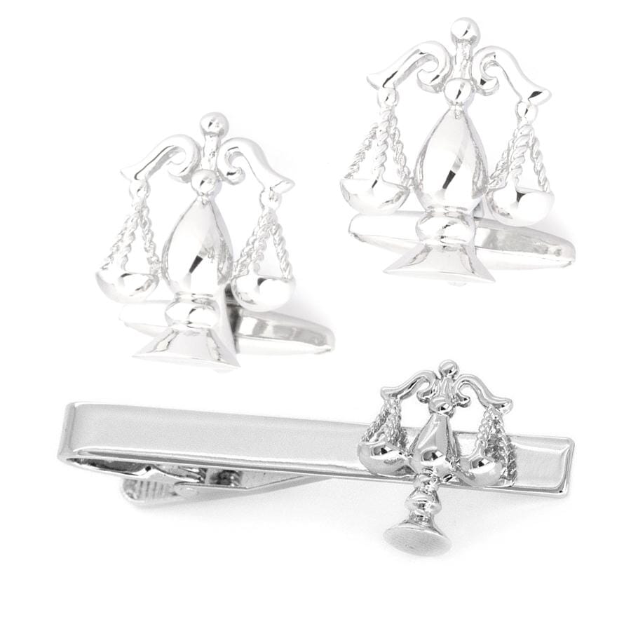 Scales of Justice Silver Cufflinks & Tie Clip Set Gift Set Clinks Australia Default