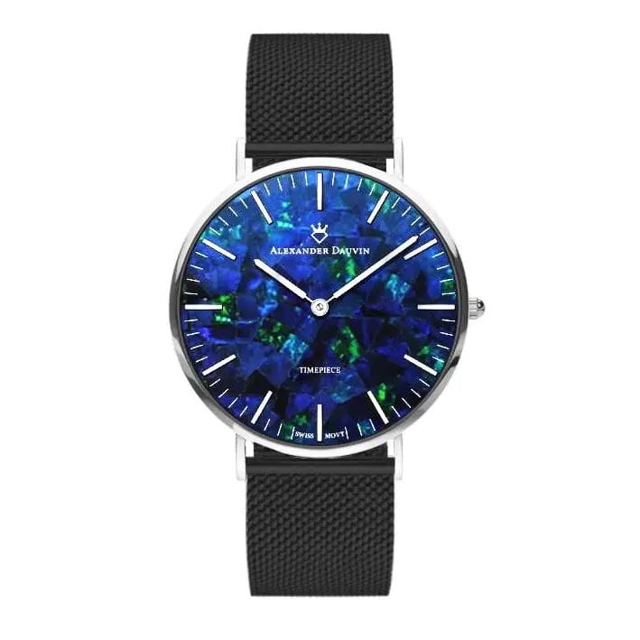Classic Cliff Blue Swiss Opal Watch 40MM with Black Mesh Strap Watches Clinks