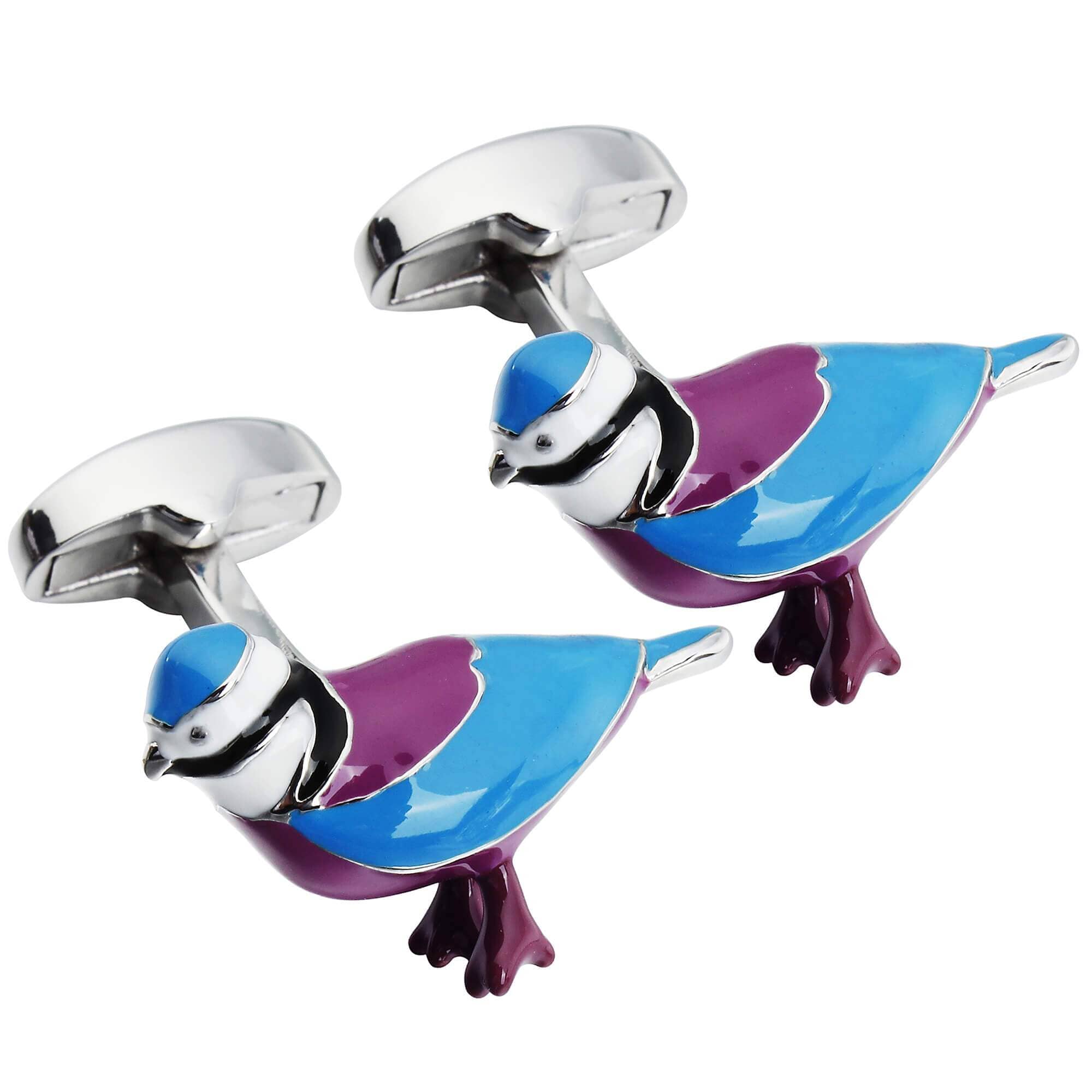 Blue Pink Birds Cufflinks and Stick Pin Set Gift Set Clinks