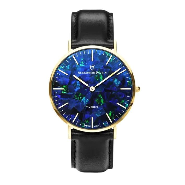 Classic Pedy Blue Swiss Movement Opal Watch 40MM with Black Leather Strap Watches Clinks