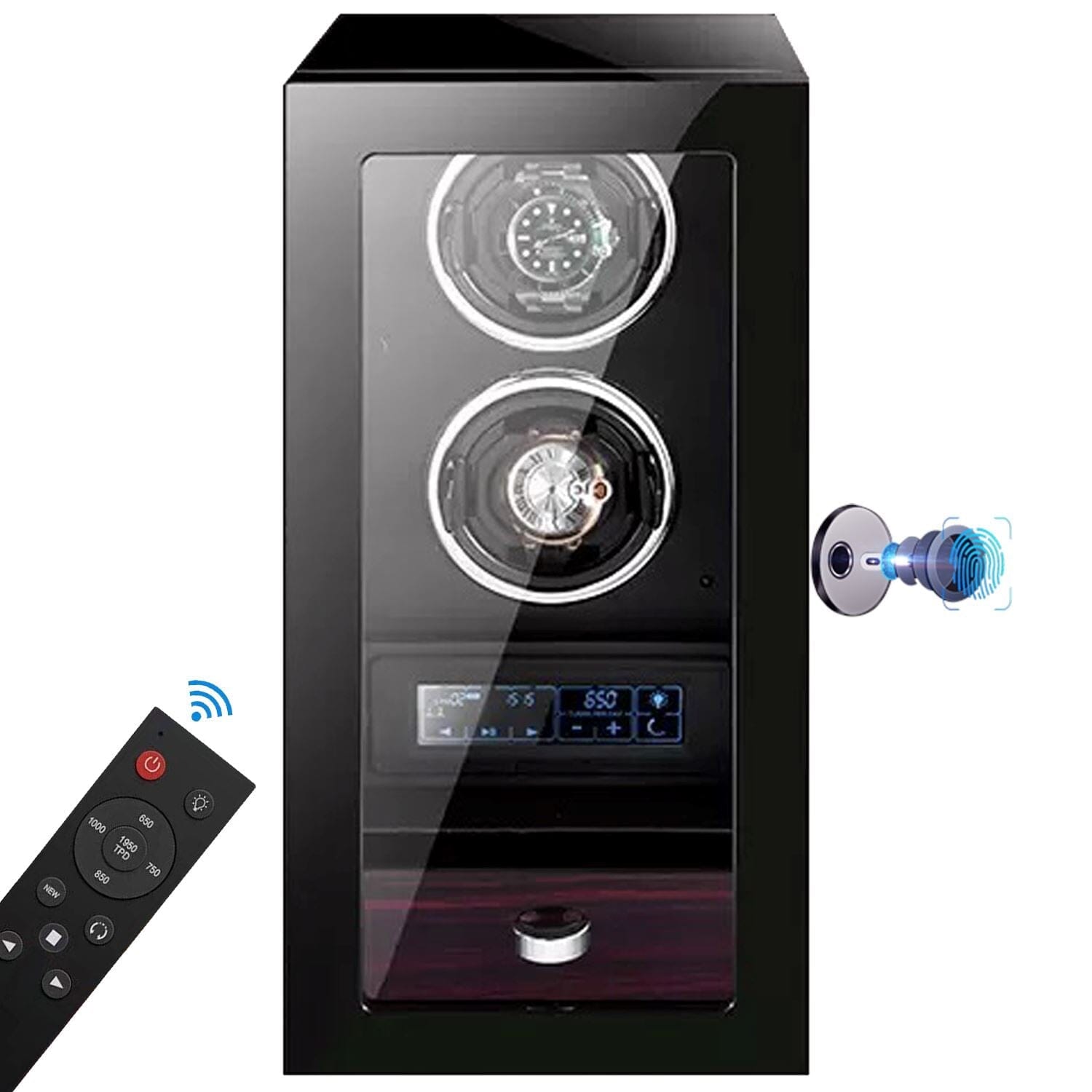 Yarra Duo Watch Winder for 2 + Drawer with Fingerprint Lock Watch Winder Boxes Clinks