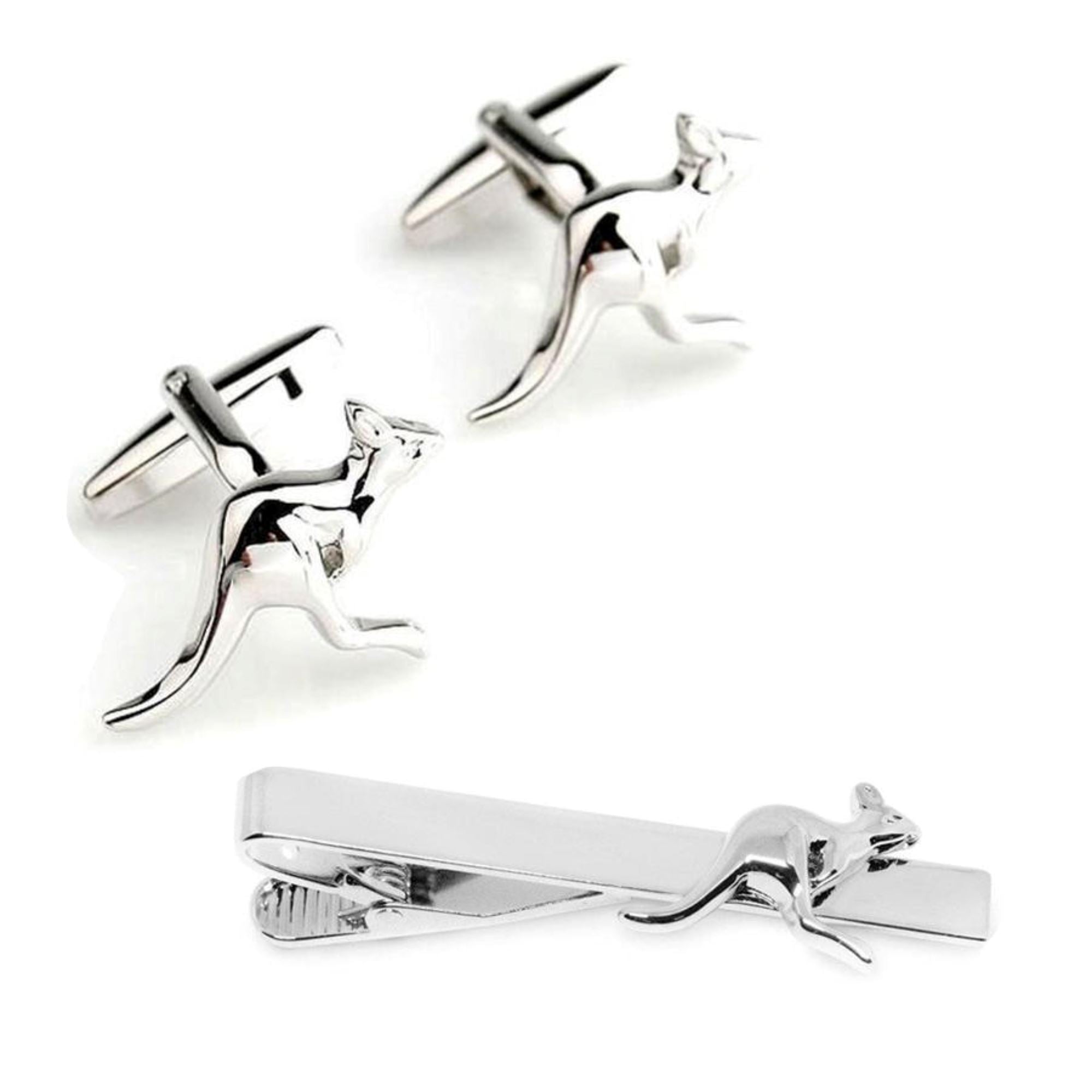 Kangaroo Silver Cufflinks & Tie Clip Set Gift Set Cuffed.com.au Default