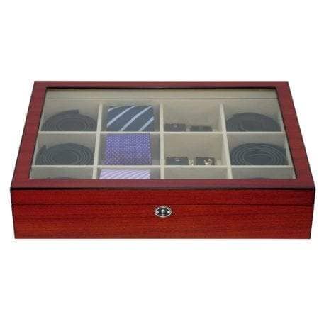 Cherry Wooden Tie Box for 12 Storage Boxes Clinks