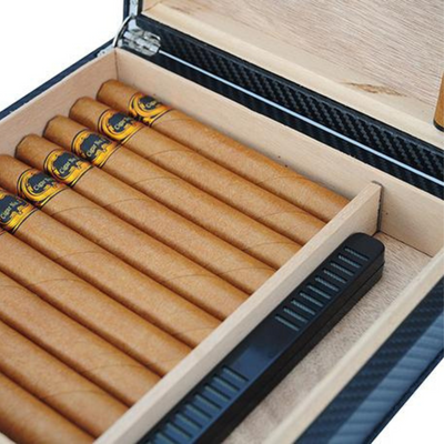 20 CT Black Cigar Humidor Carbon Fiber Case for Cigars