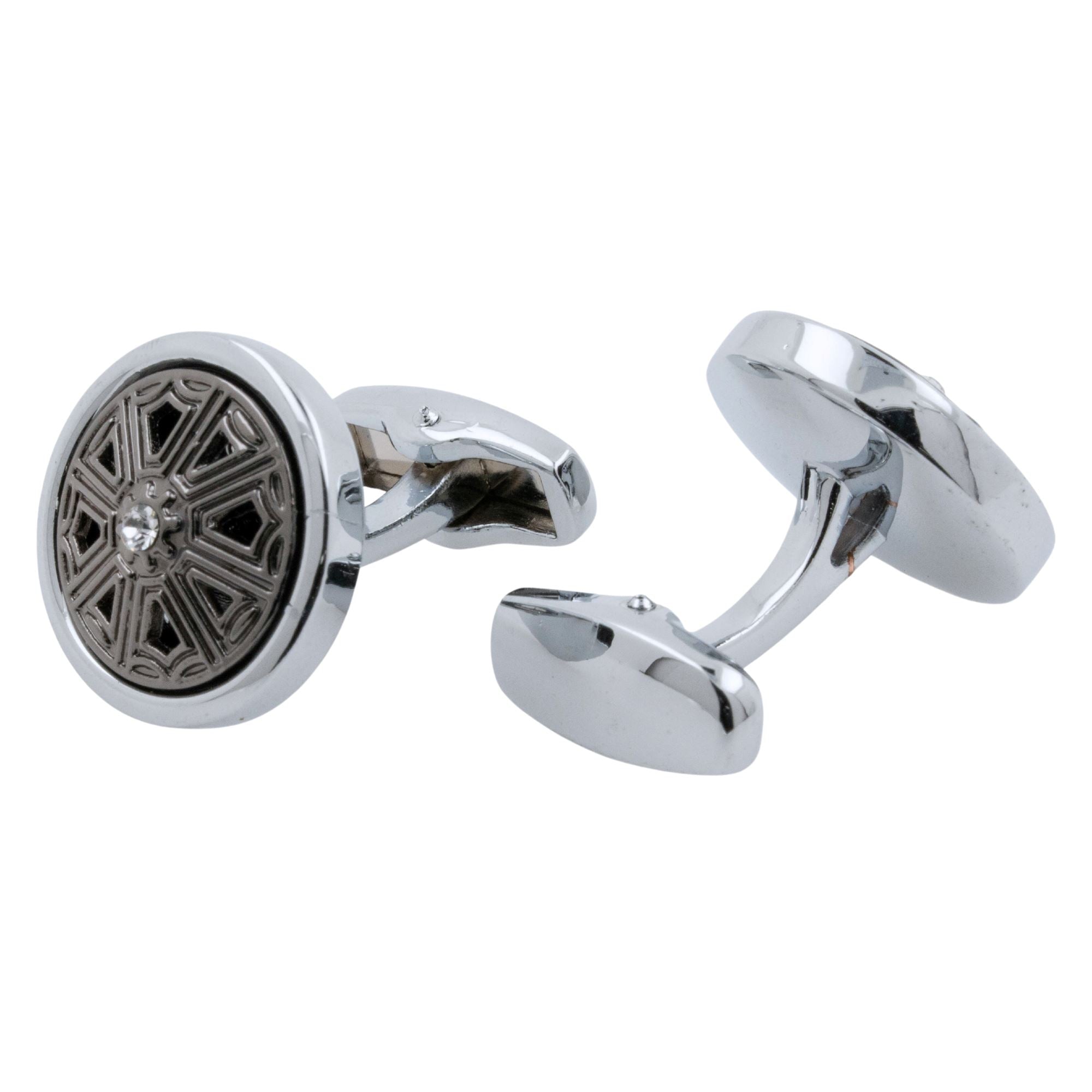Antique Round Shield with Crystal Cufflinks Classic & Modern Cufflinks Clinks Australia