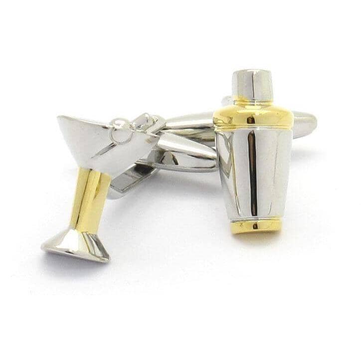 Silver/Gold Cocktail Glass & Shaker Cufflinks Novelty Cufflinks Clinks Australia Silver/Gold Cocktail Glass & Shaker Cufflinks