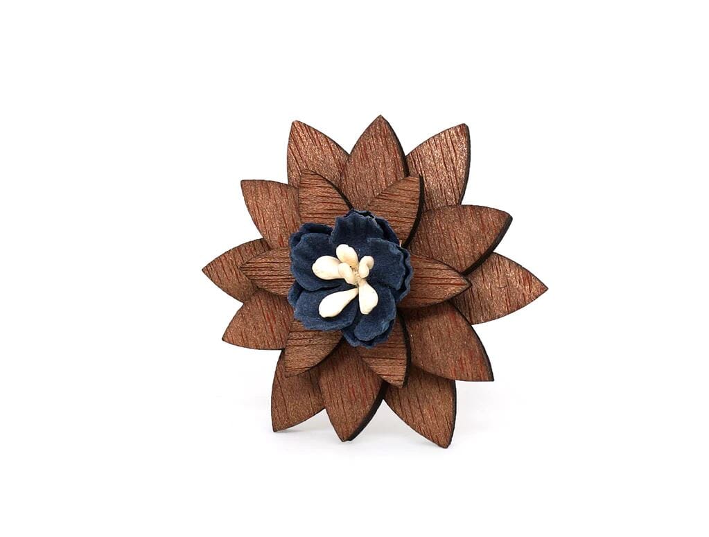 Wooden Star Blue Flower Lapel Pin Lapel Pin Clinks