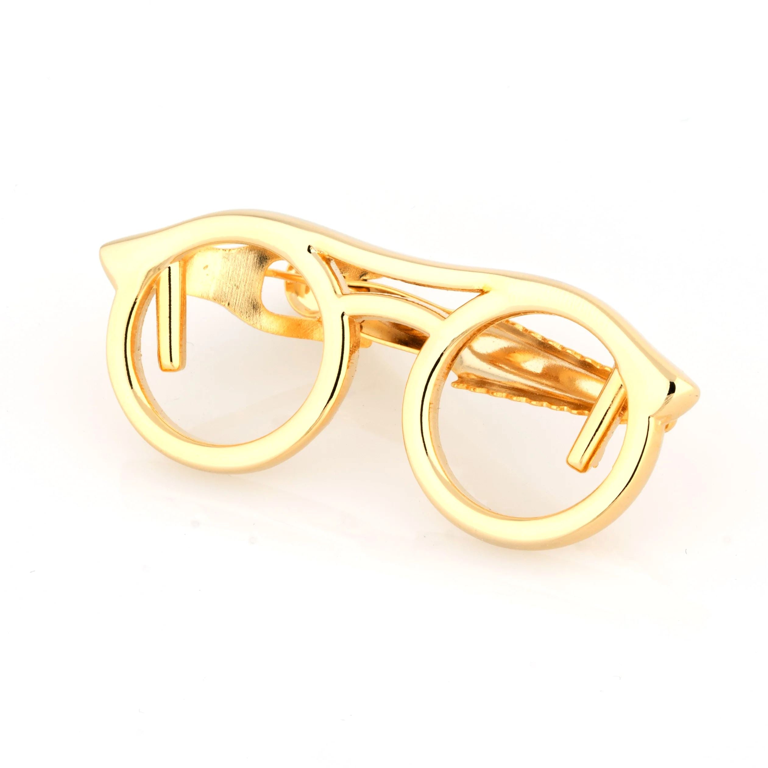 Gold Spectacles Tie Clip Tie Bars Clinks