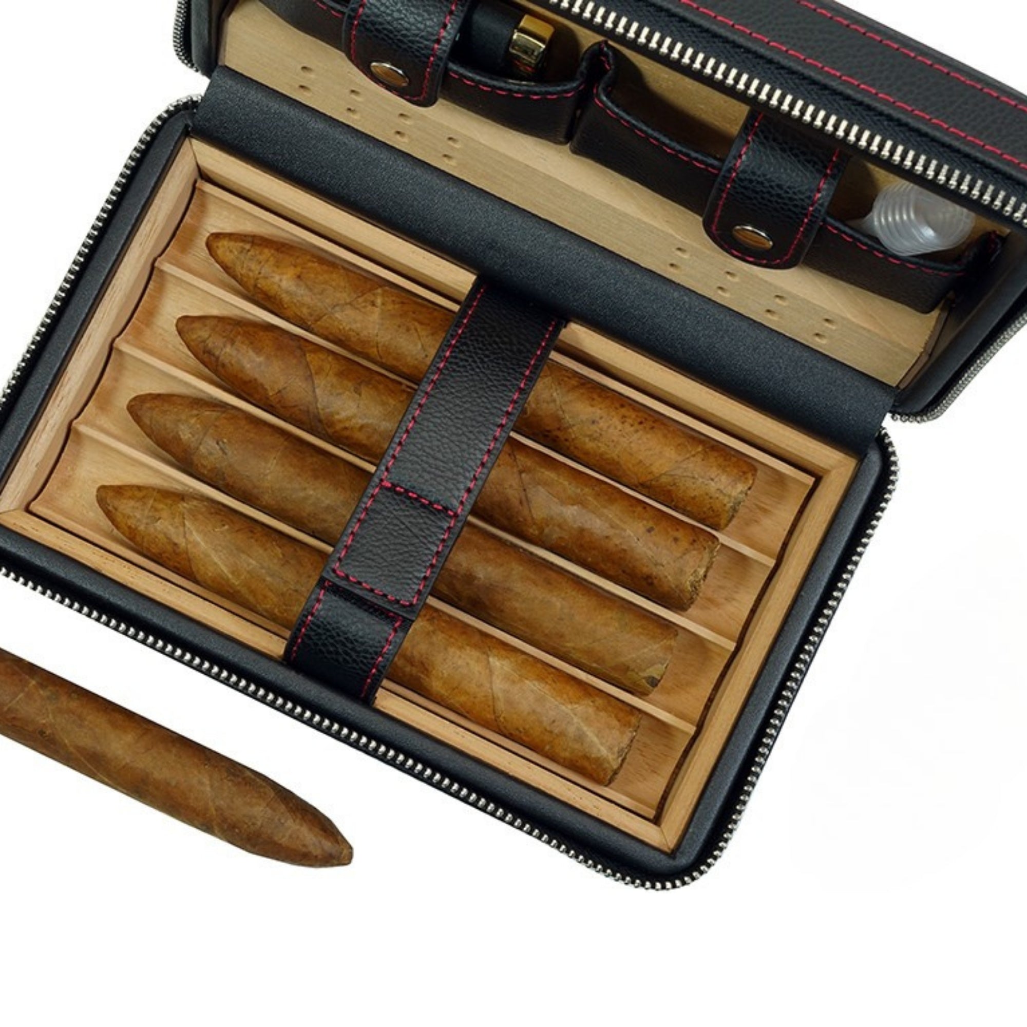 Black Travel Cigar Humidor Leather Case for Cigars