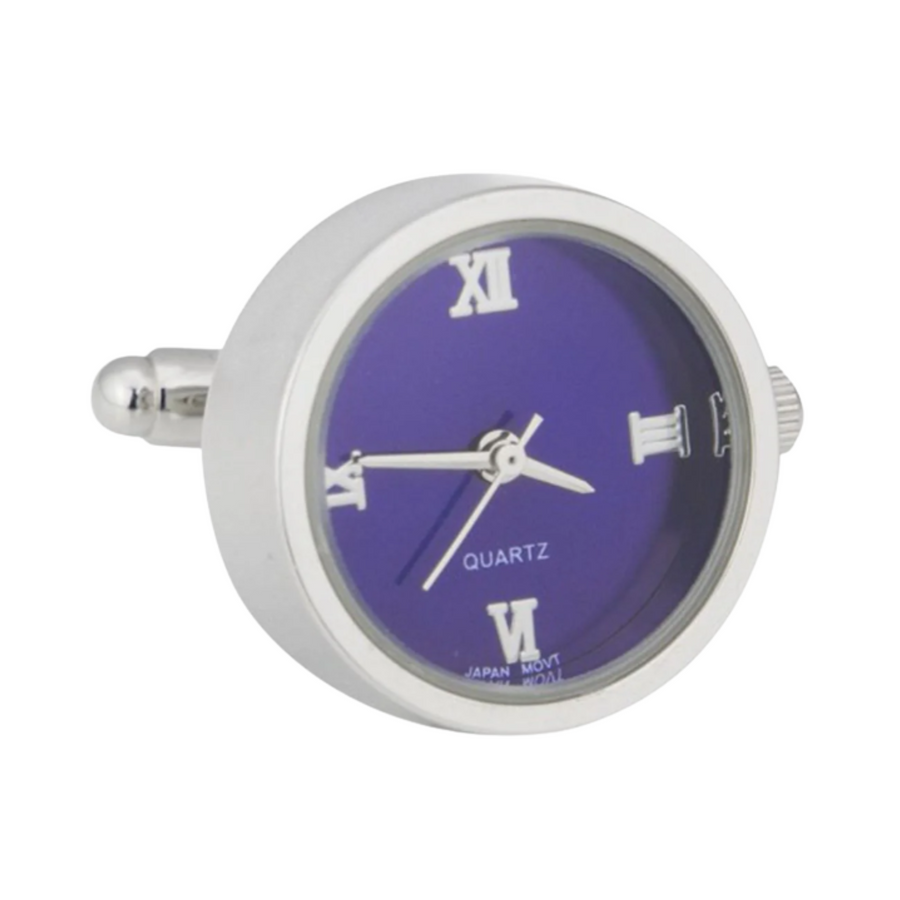 Round Blue Faced Working Clock Watch Cufflinks