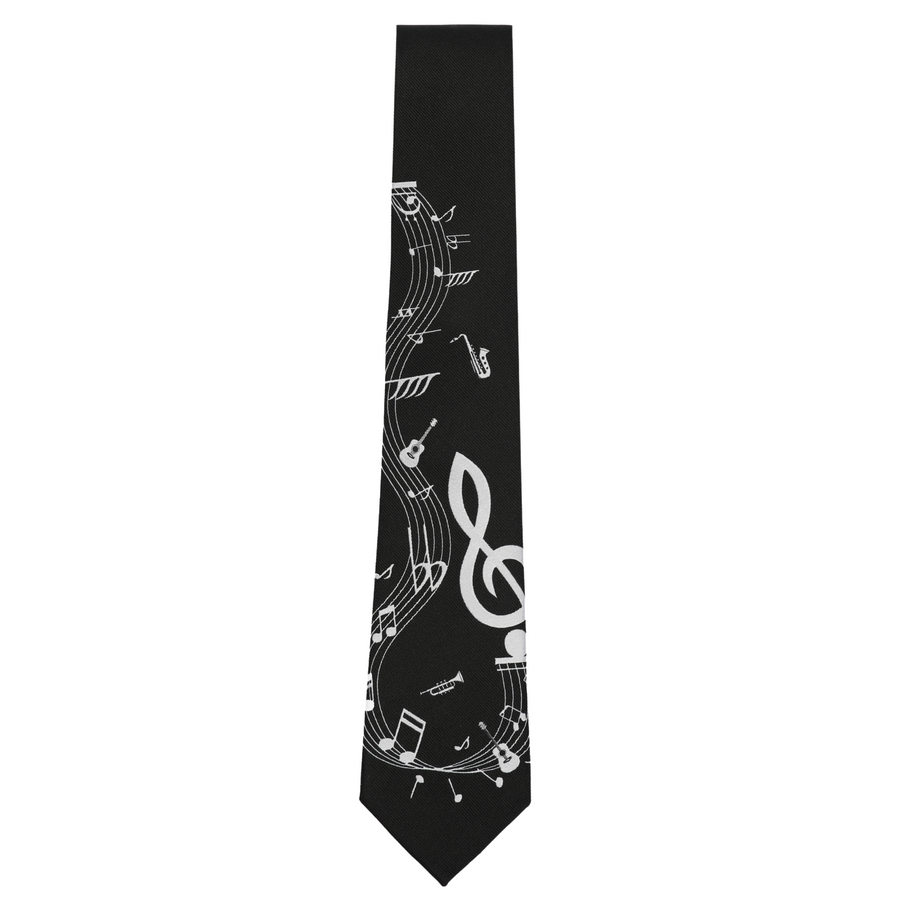 Music Notes Tie Black
