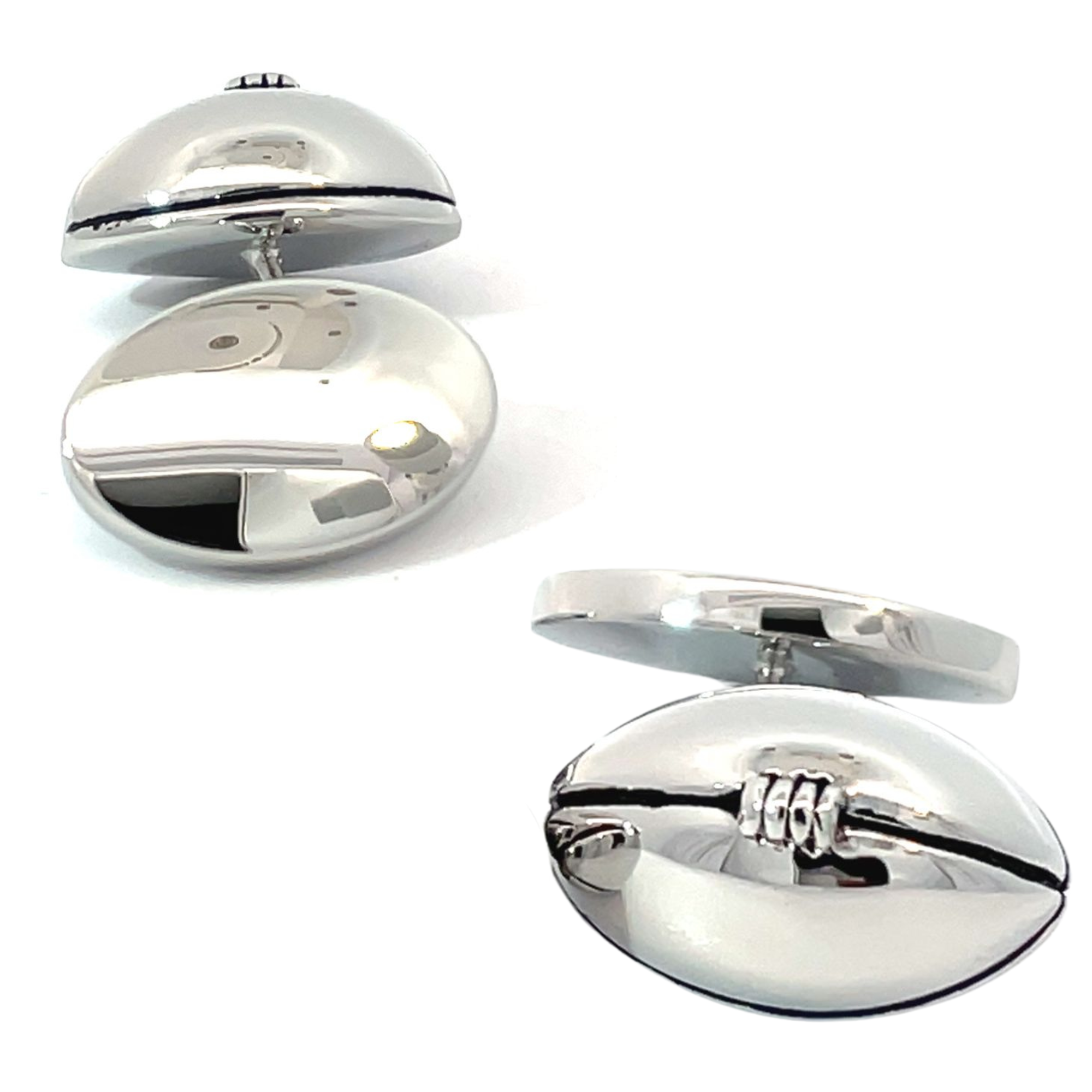 Rugby Ball Chain Cufflinks - Silver Plated