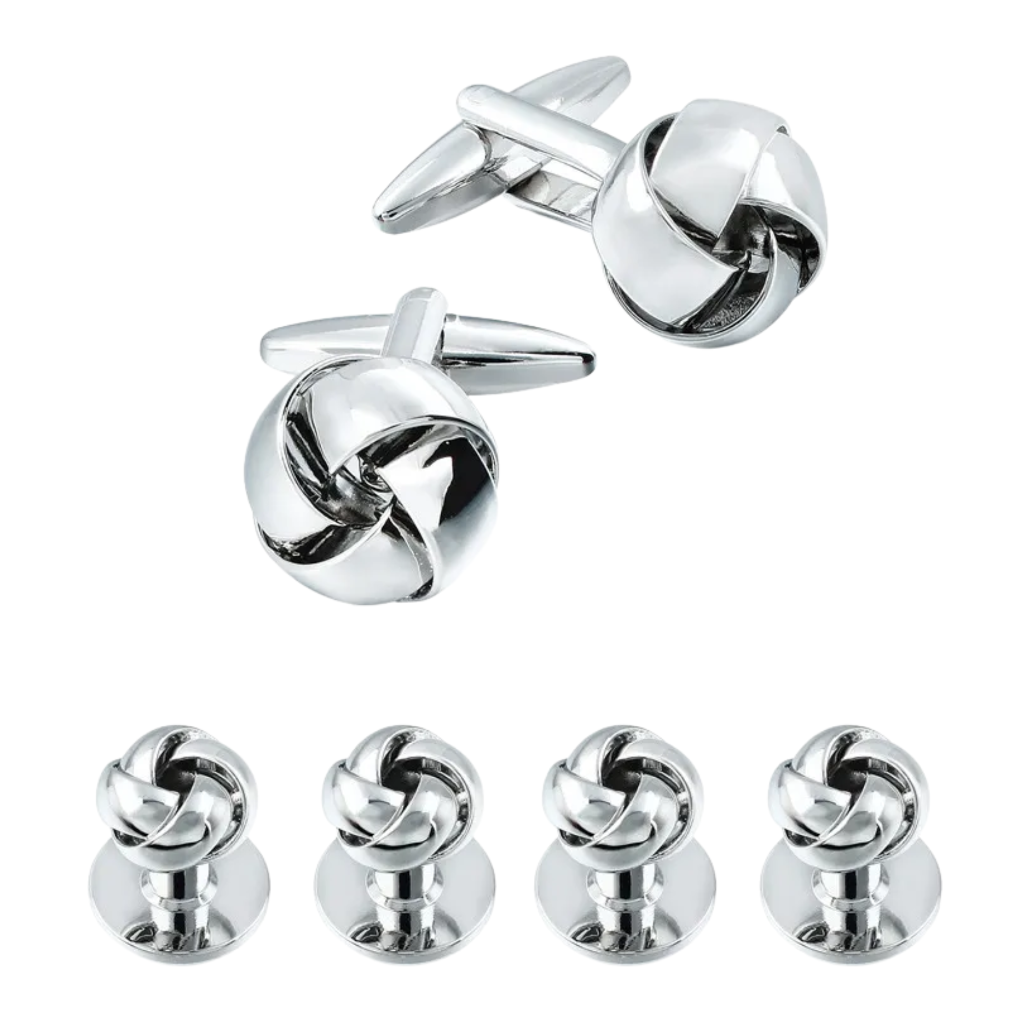 Shiny Silver Twist Knot Cufflinks and Stud Set