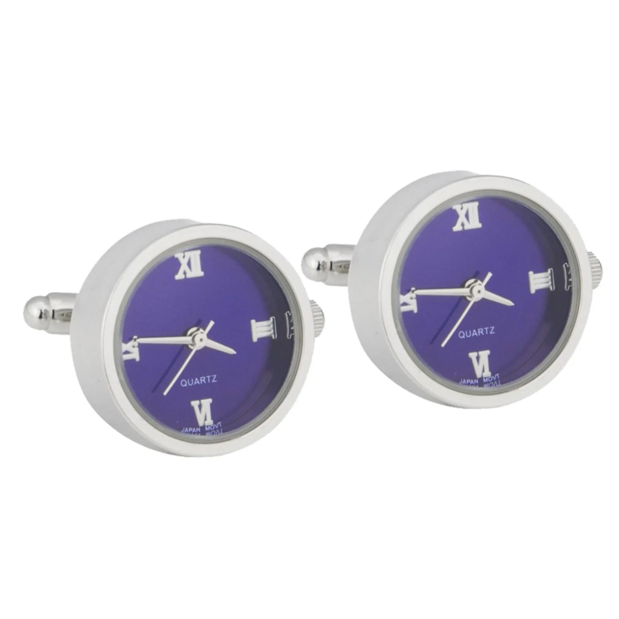 Round Blue Faced Working Clock Watch Cufflinks