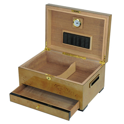 100 CT World Map Burl Cigar Humidor Spanish Cedar Box for Cigars