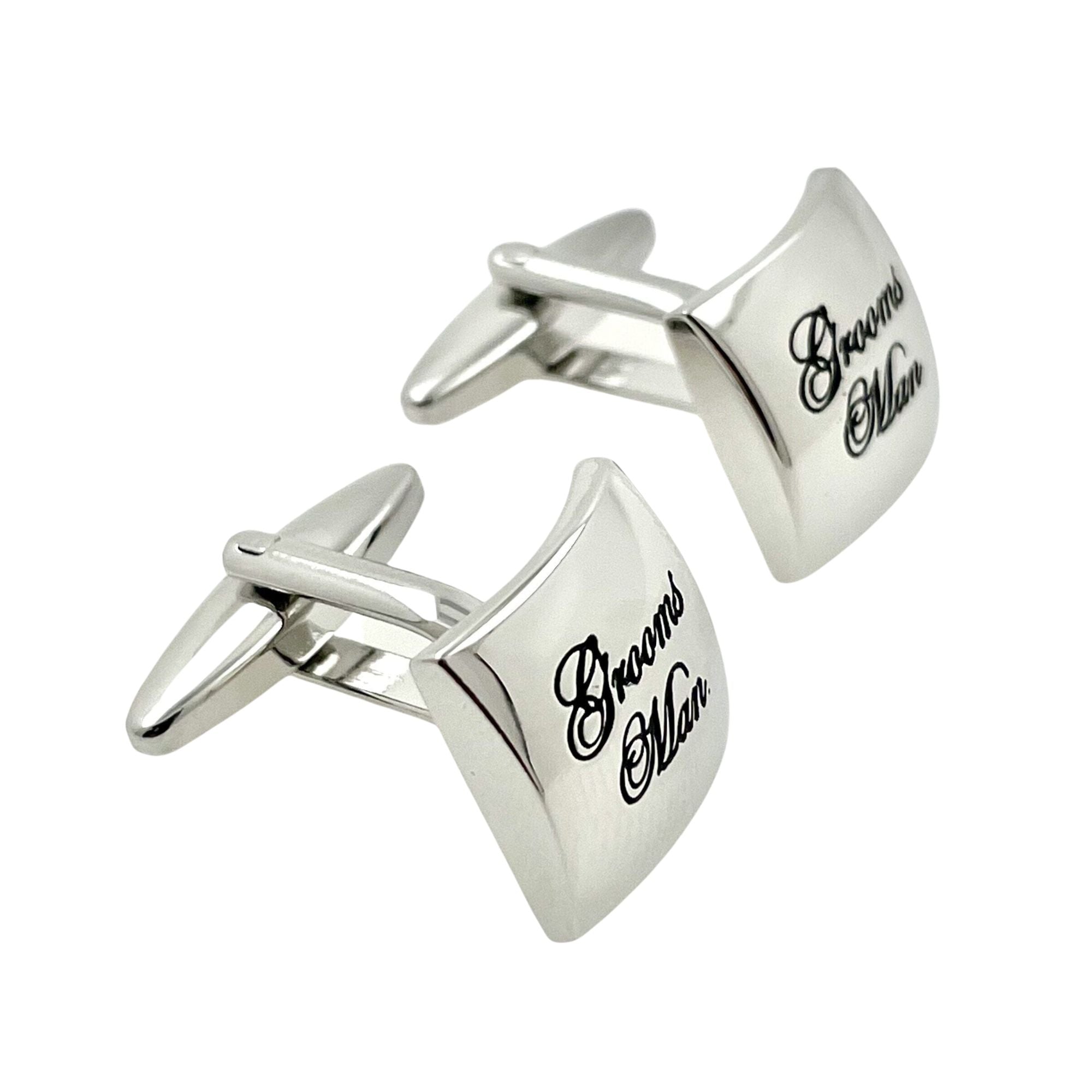 Grooms Man Curved Silver Wedding Cufflinks