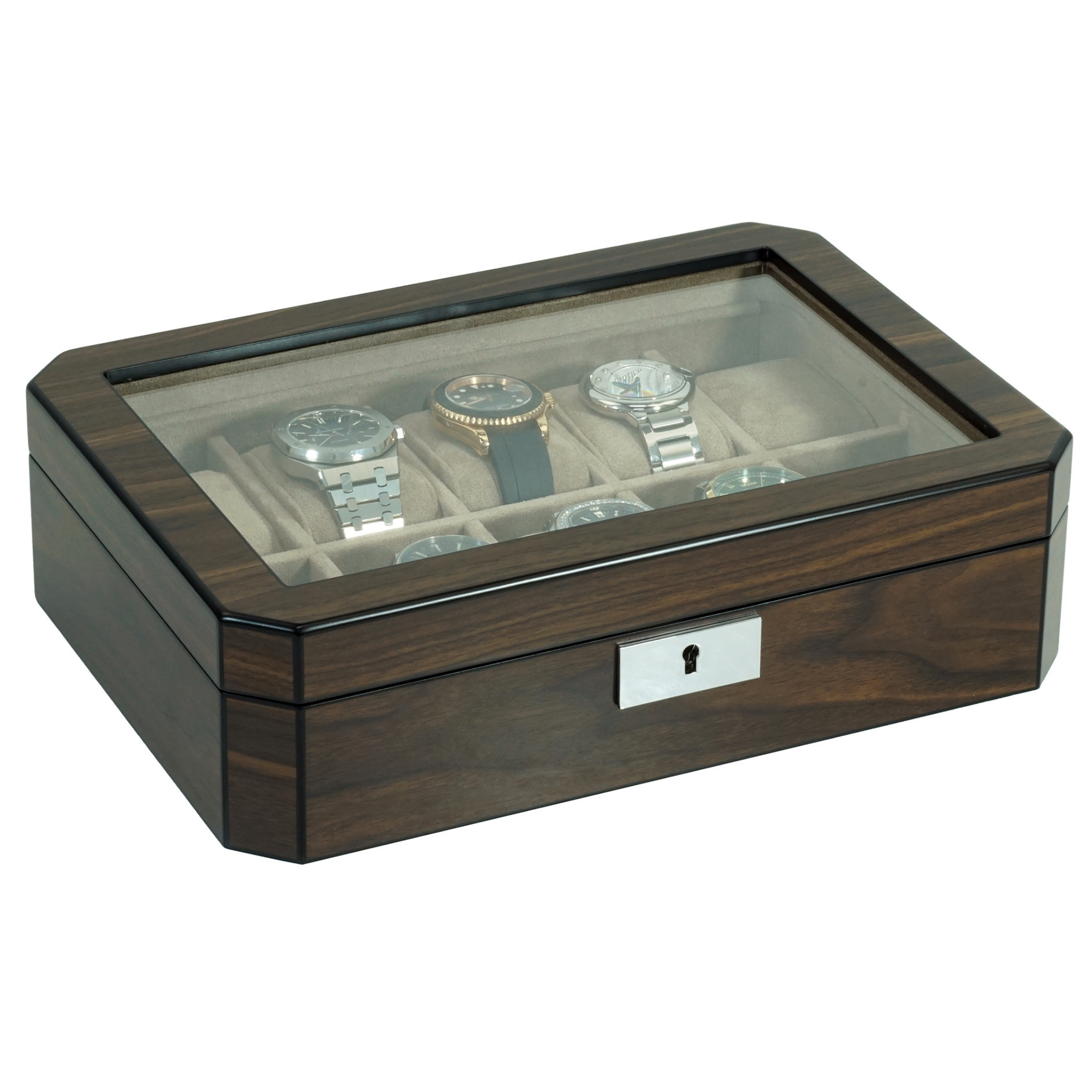 10 Slots Octagon Walnut Wooden Watch Box